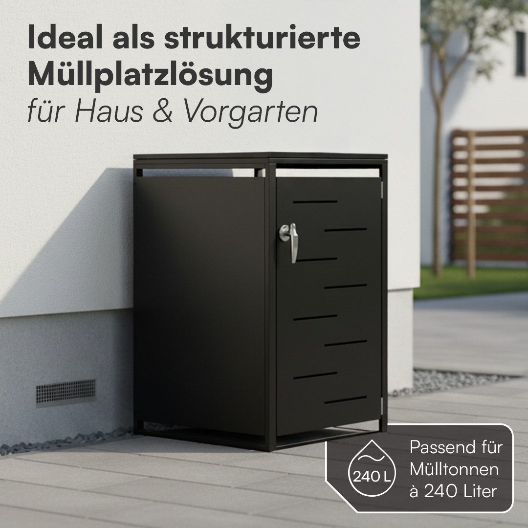 STEELSØN Mülltonnenbox Diorus 240L, abschließbar (Graphitschwarz, verfügbar mit 1, 2, 3, 4, oder 5 Türen), aus verzinktem Stahl