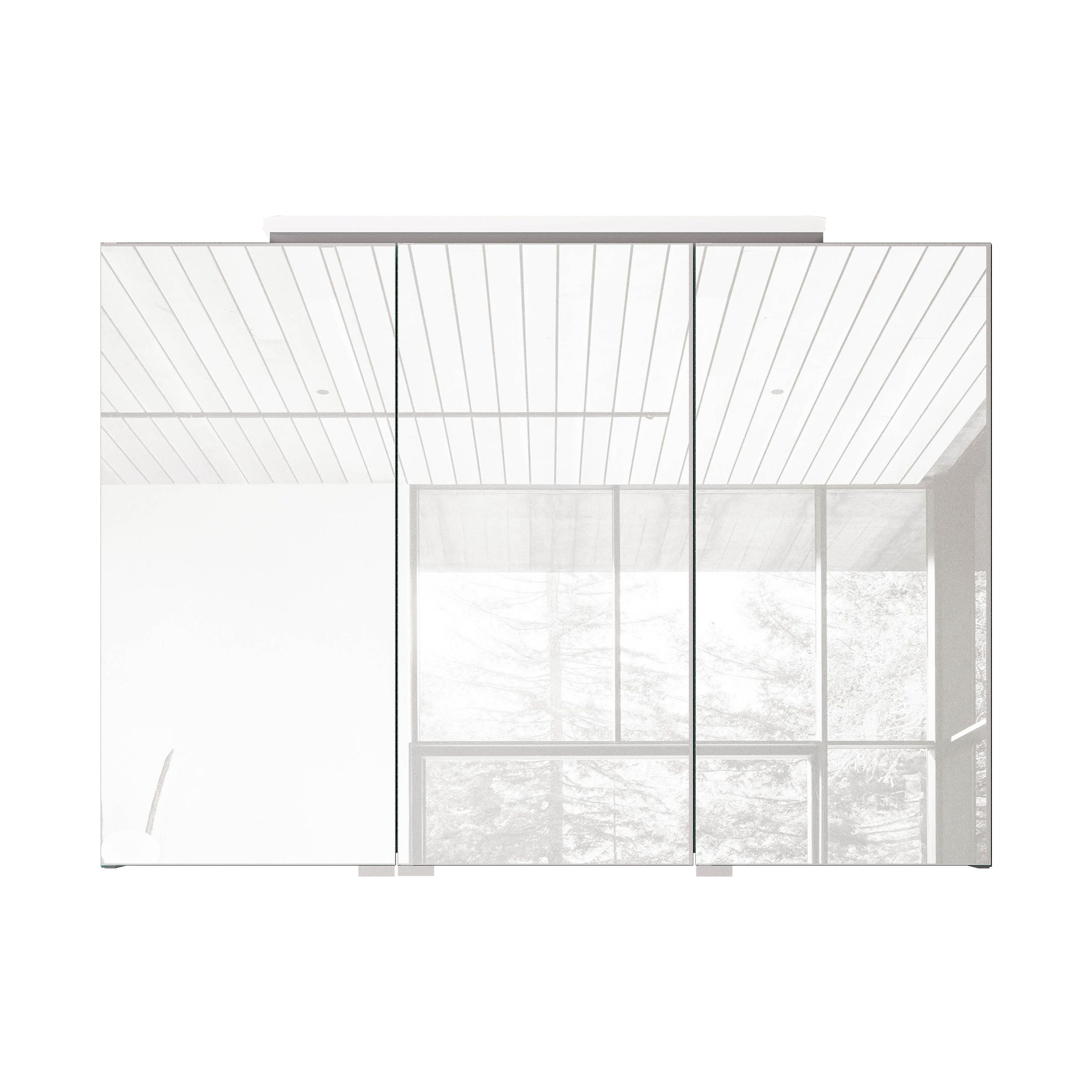 Bernstein Spiegelschrank NEO (Badmöbel / Badezimmerspiegelschrank / Spiegel / Badschrank / Badspiegel, B: 100cm & 1200cm - Soft-Close, doppelt verspiegelte Tür und Steckdose) mit LED-Beleuchtung & Steckdose / Breite wählbar / 3 Türen