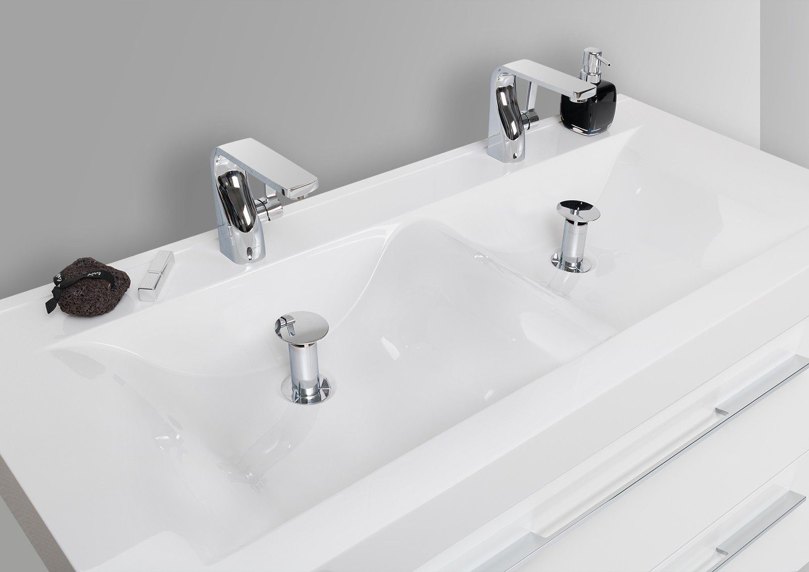 Intarbad Badmöbel-Set Design Doppelwaschtisch Badezimmer Set mit Unterschrank und LED