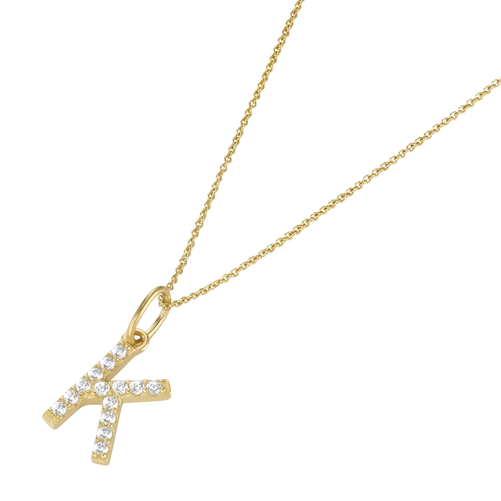 Luigi Merano Kette mit Anhänger Anhänger Buchstabe K mit Zirkonia, Gold 375