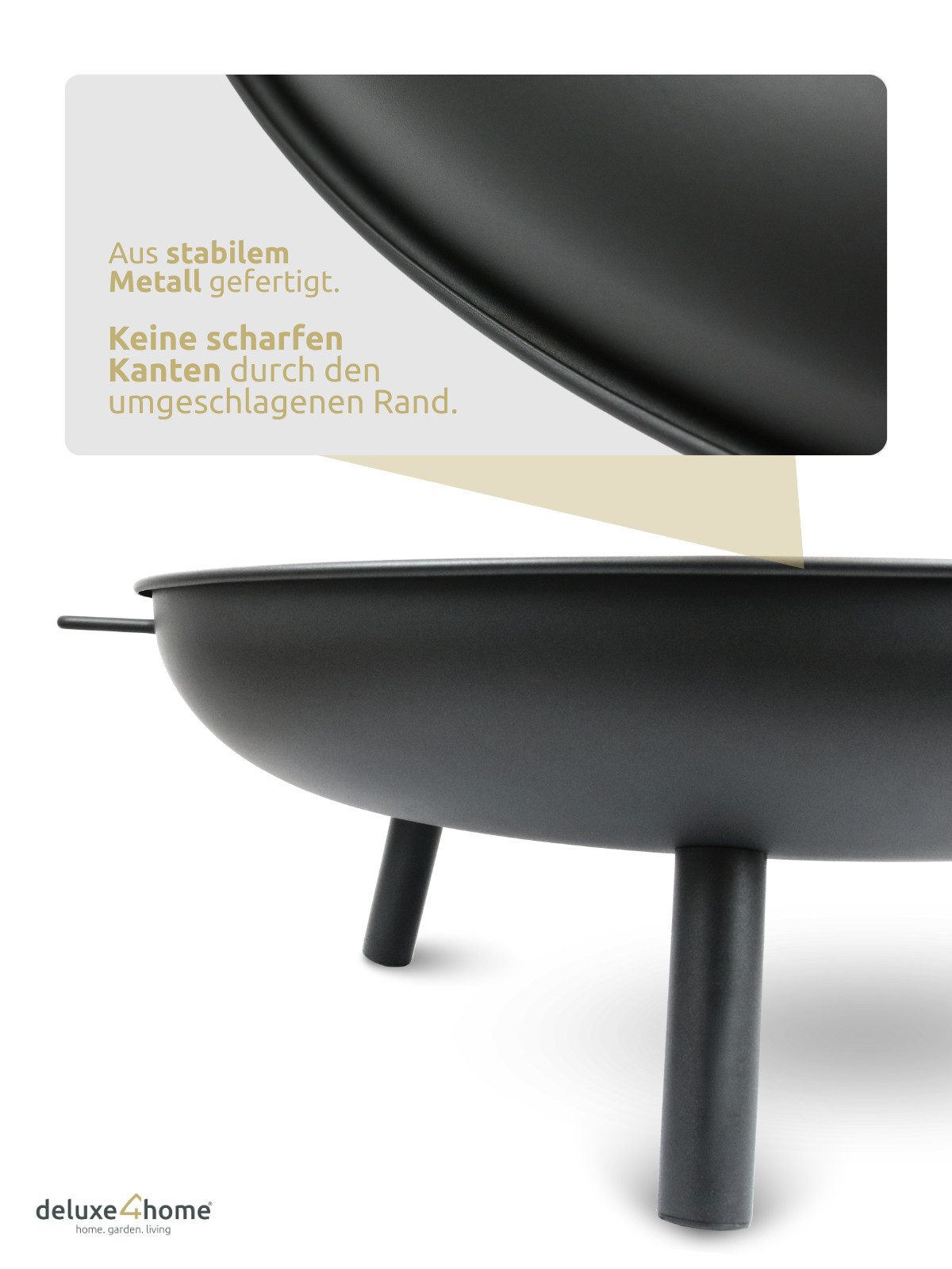 deluxe4home Metal Fire Bowl Ø58 cm – Fire Pit Fire Basket for Garden & Camping, Folded Edge