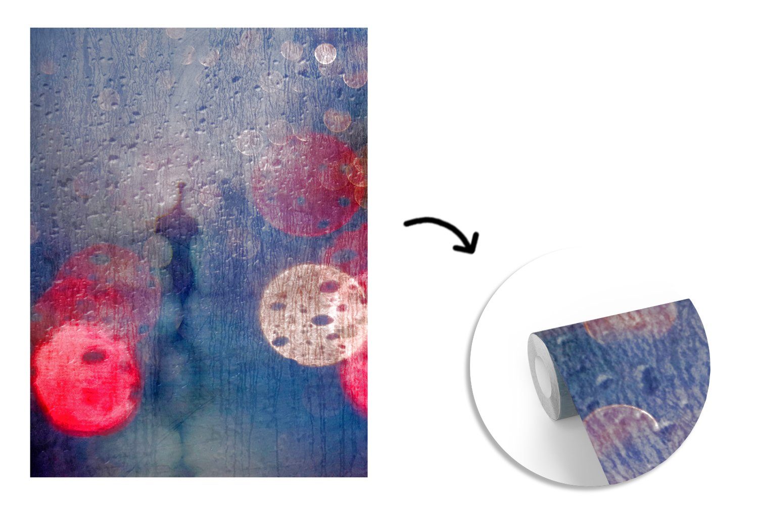 - für Montagefertig - Wandtapete Tapete bedruckt, (4 Tropfen - MuchoWow Wohnzimmer, St), Regen, Farben Matt, Abstrakt Vinyl Fototapete