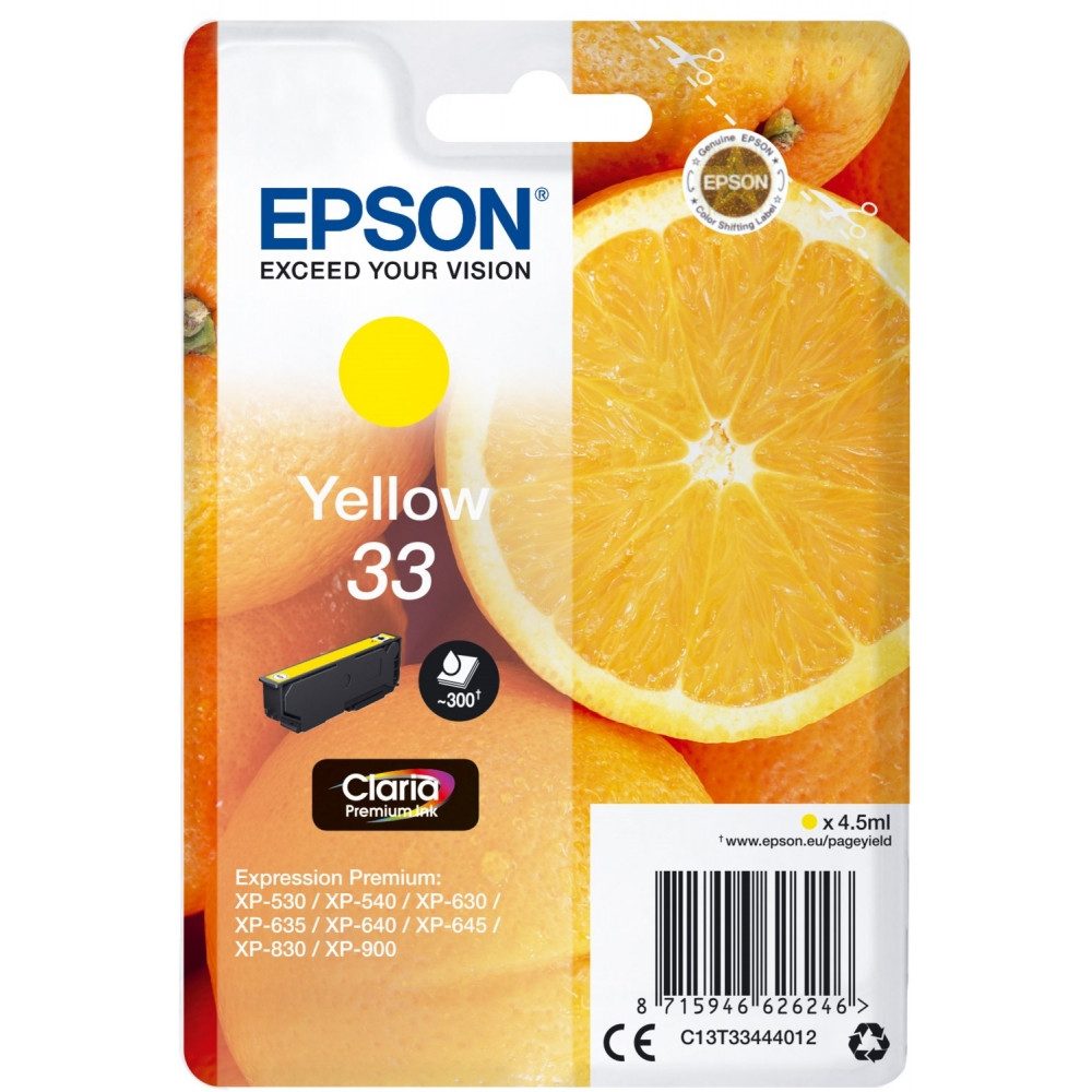 Epson Epson 33 Claria Premium Tintenpatrone gelb - Druckerzubehör. Tintenpatrone (Gelb, Hochwertige Epson Claria Premium Tinte)