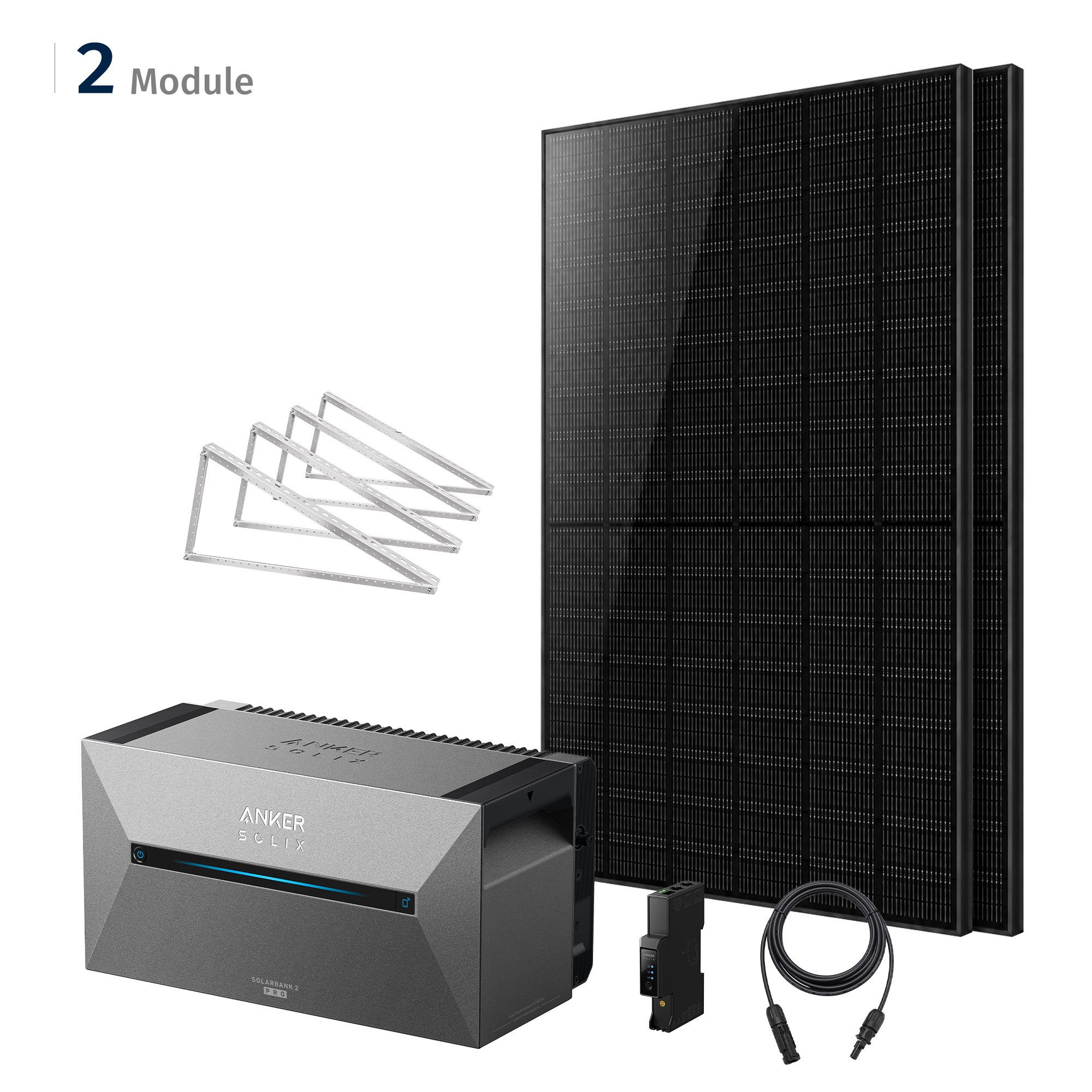 SolarMars Balkonkraftwerk mit Speicher Anker Solix Solarbank 2 E1600 Pro, 1000 W, (mit Solarbank 2 E1600 Pro System, Flachdach/Garten Halterung für 2 Solarmodule), 0% MwSt