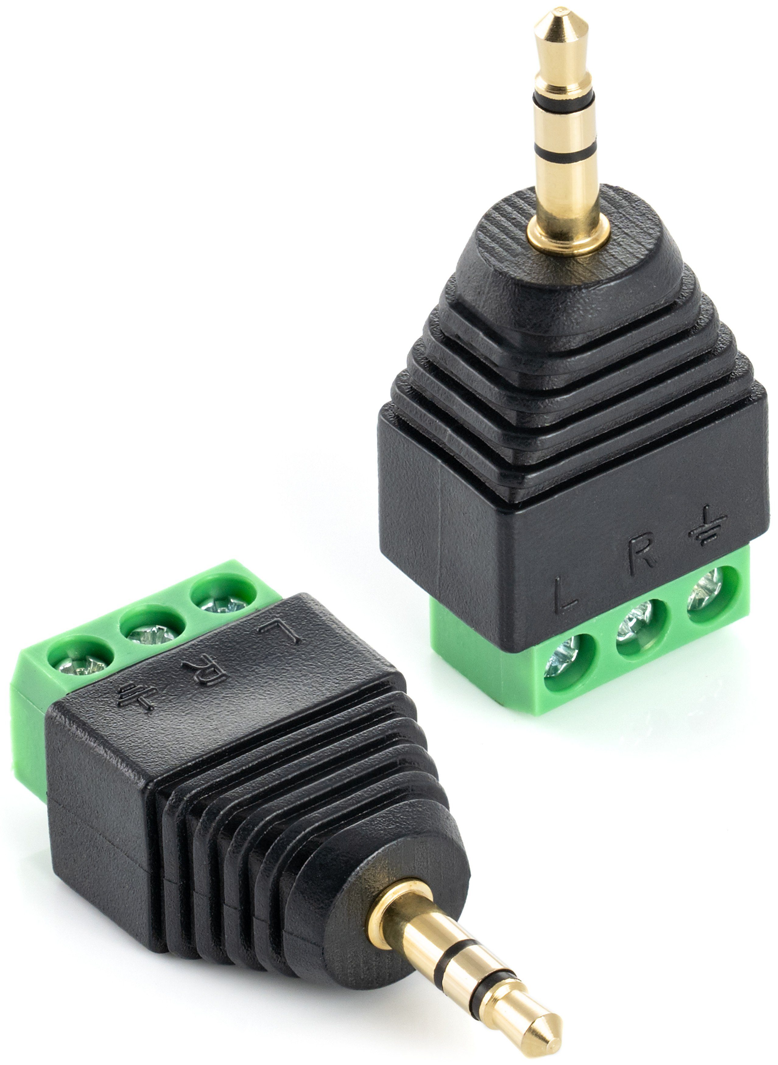 Klinke AUX Adapter Stecker 3,5 mm zu Terminal Block 3-Pin Schrauben vergoldet 