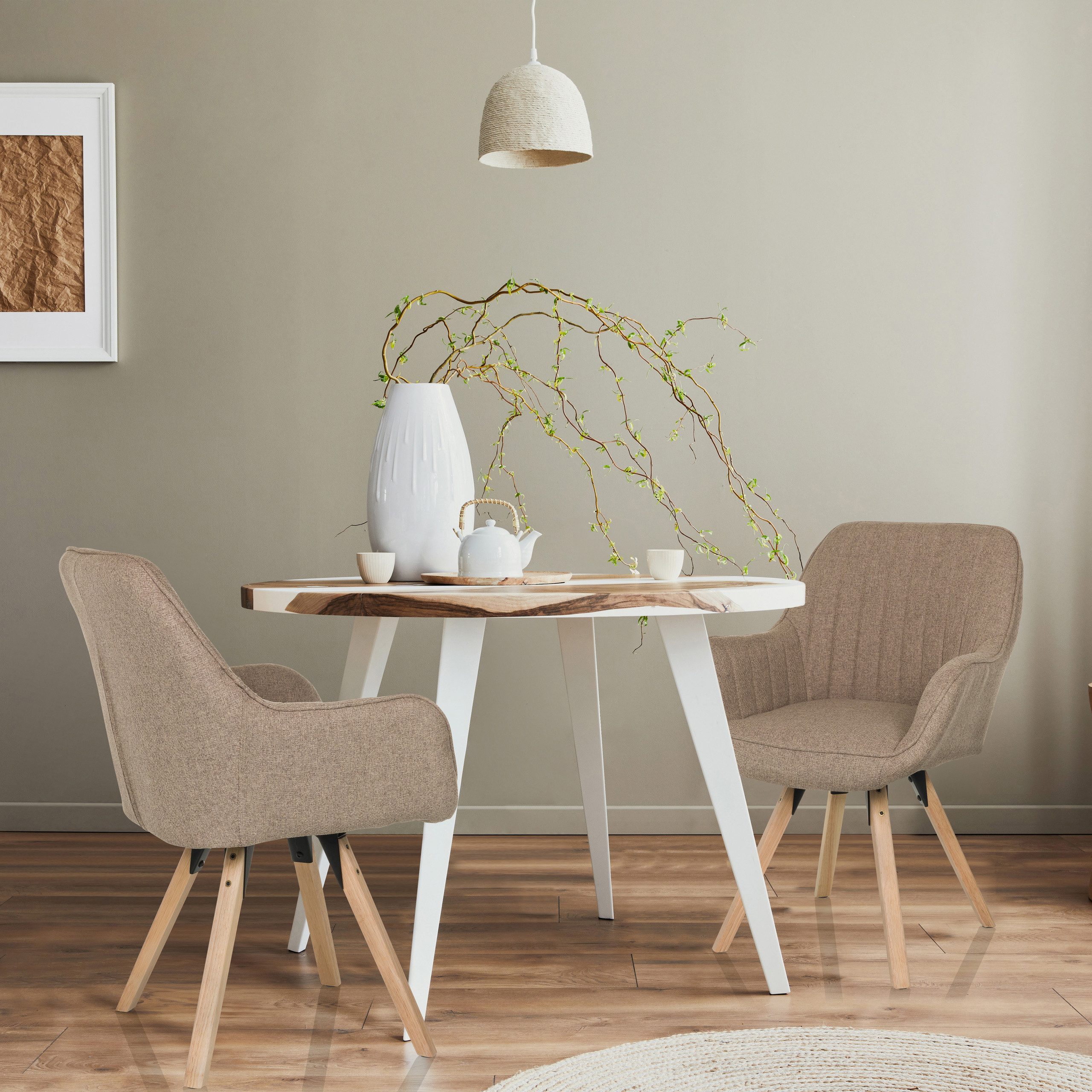 hjh LIVING Esszimmerstuhl SCANDI SOFT Stuhl gepolstert Stoff mit Armlehnen 1 (1 St), Stuhl im Scandi-Look, Sitz drehbar, bequem gepolstert, Holzfußkreuz