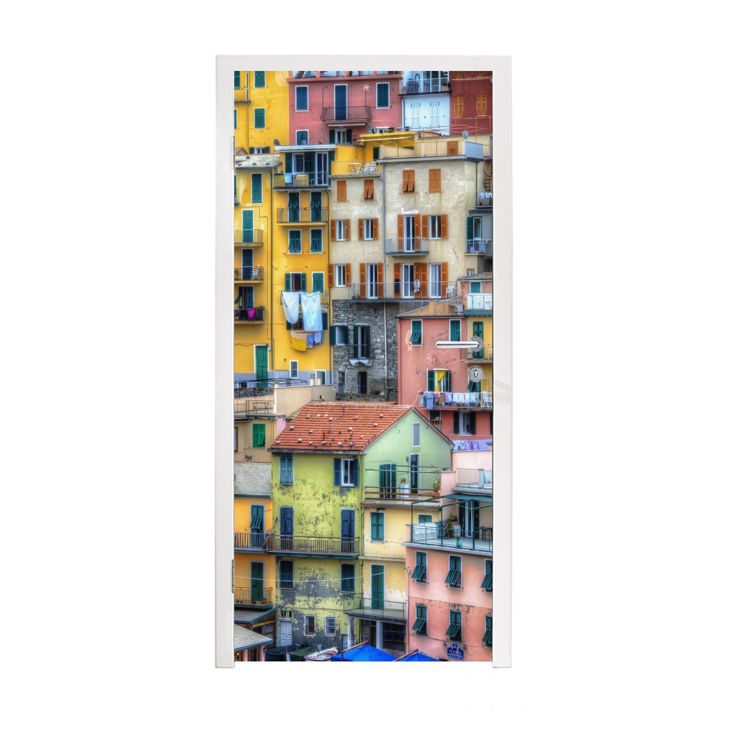 MuchoWow Türtapete Die Farben der Häuser in Cinque Terre, Matt, bedruckt, (1 St), Fototapete für Tür, Türaufkleber, 75x205 cm