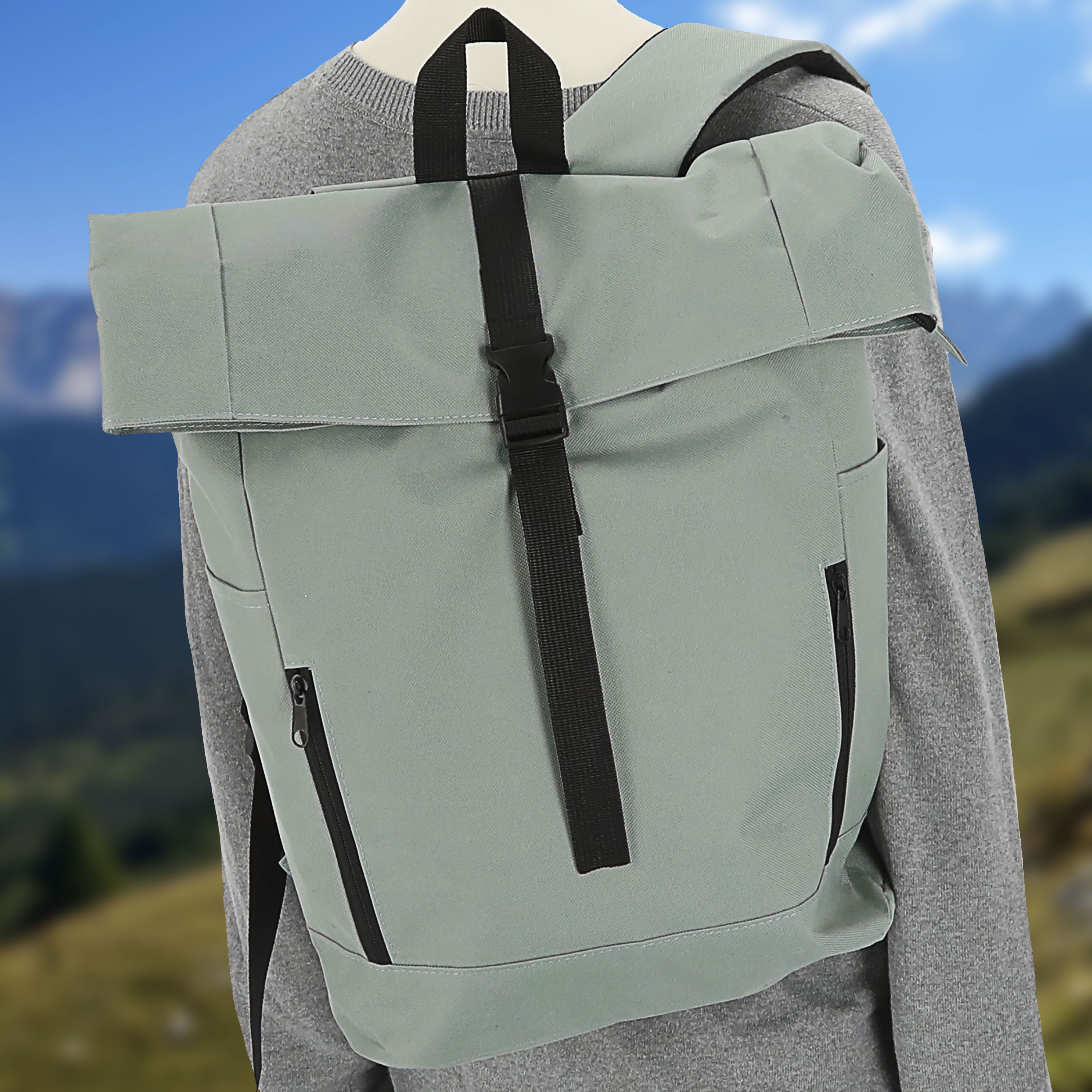 CEPEWA Rucksack Falt Rucksack Urban 30l hellgrau 40x57x15cm 600D Polyester Rolltop – Bild 4 von 5