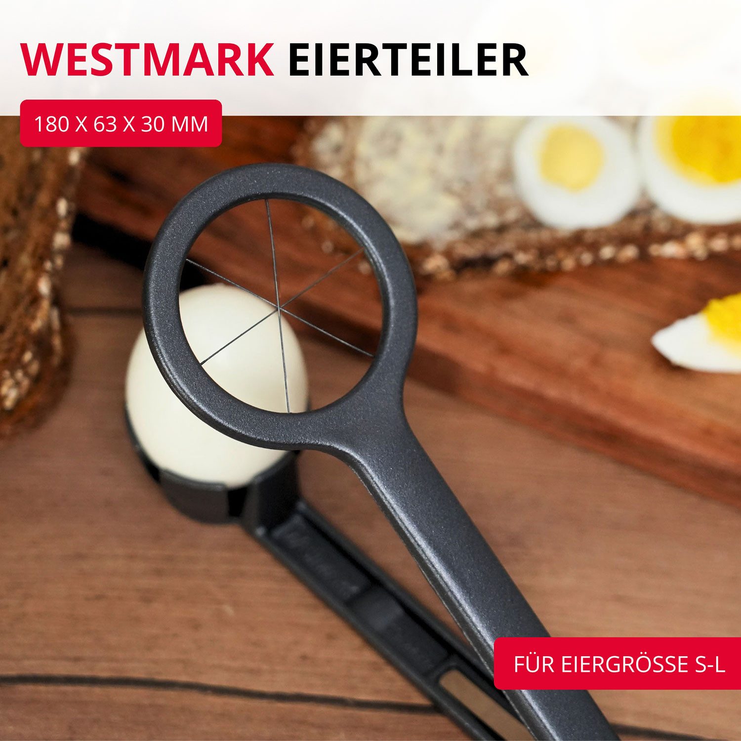 WESTMARK Eierschneider Columbus Black Edition – für gleichmäßige Spalten – Extra-Scharfe