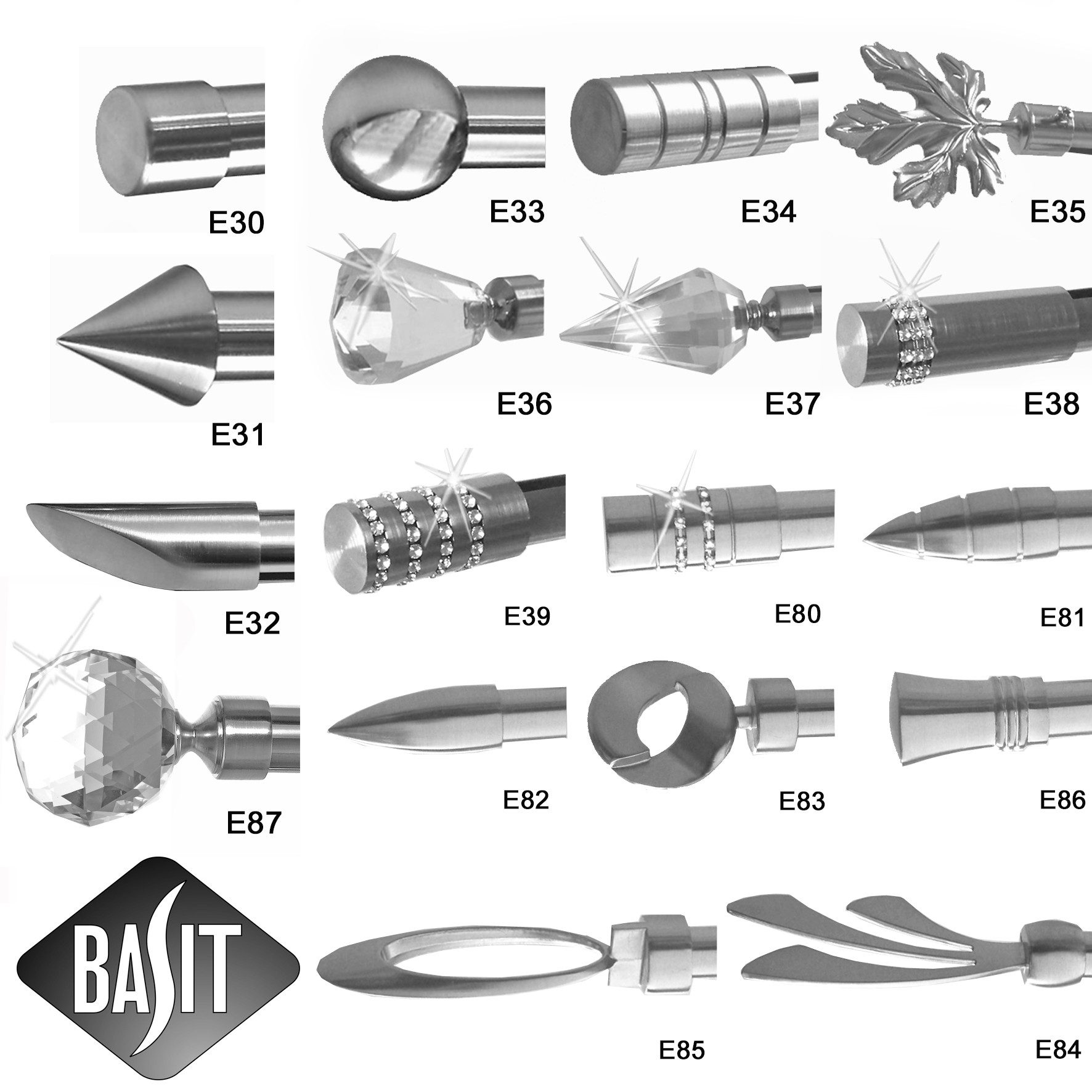 BASIT Gardinenstange Edelstahloptik 20mm mit Wandträgern 120 cm E34, Ø 20 mm, 2-läufig, verschraubt, Metall, H41 120 cm E34 Zylinder
