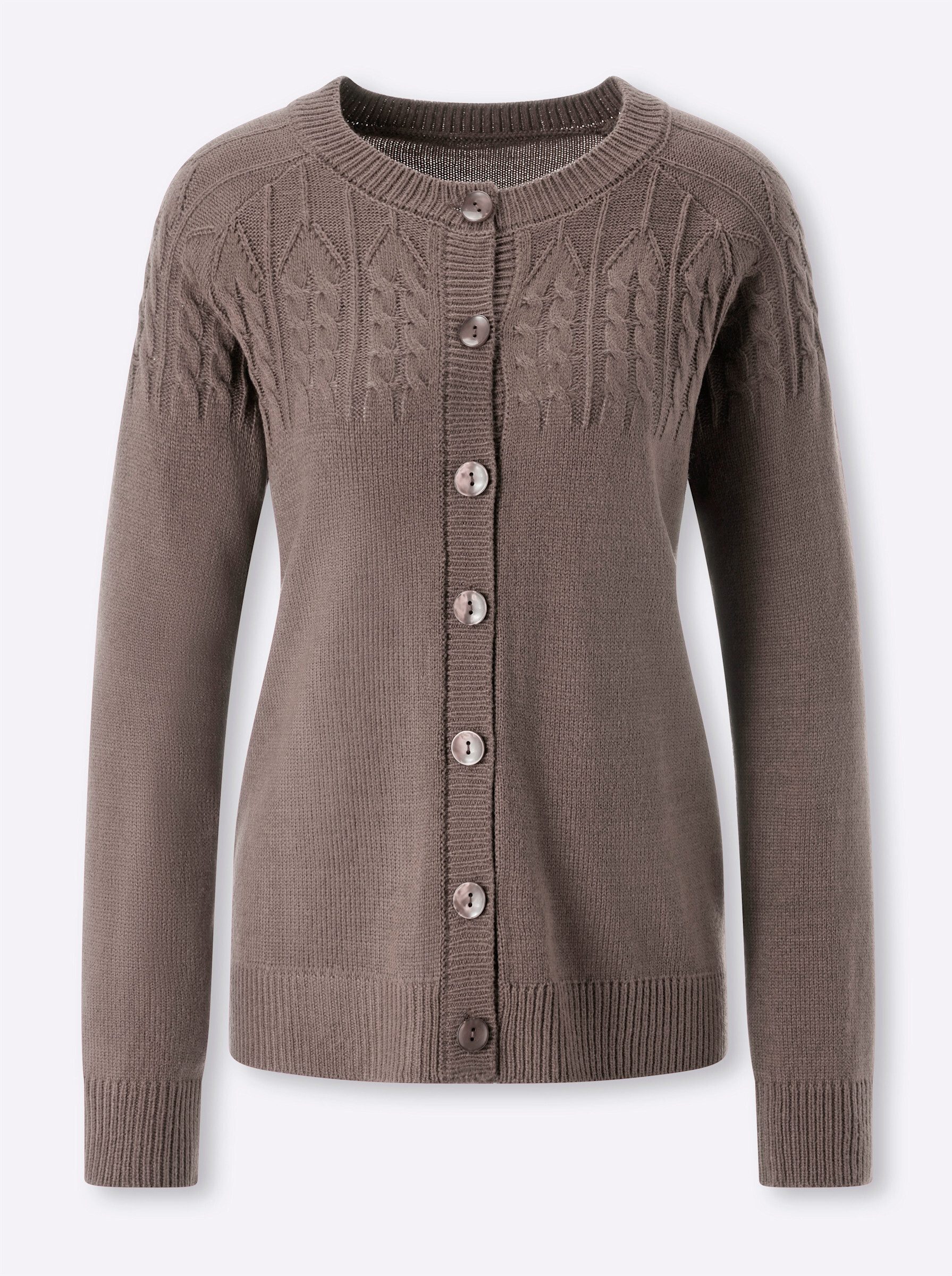 Sieh an! Strickjacke Strickjacke Langarm Feinstrick, Zopfmuster