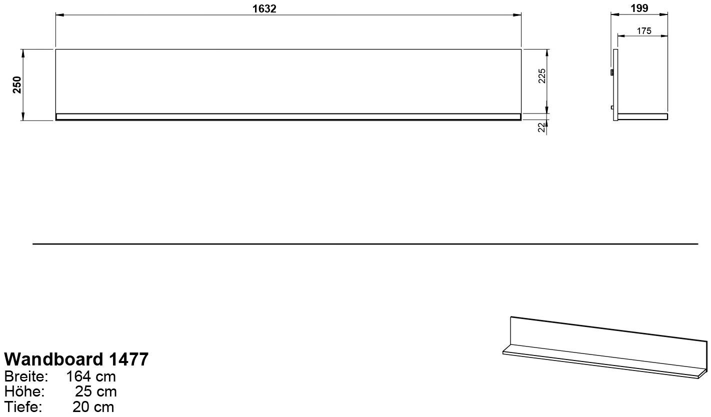 Dual-Kante Breite filigraner 164 California, cm, mit Wandboard GERMANIA