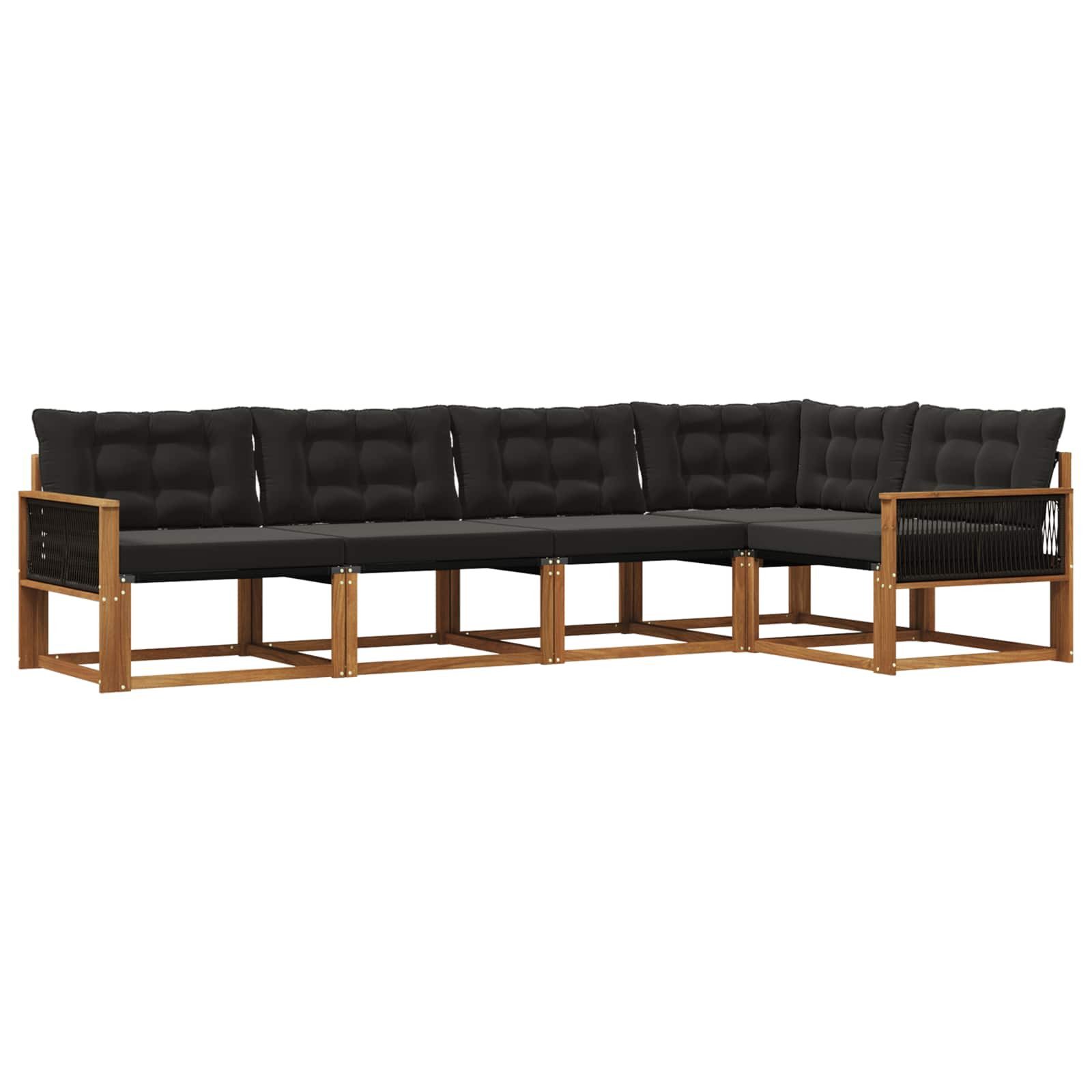 vidaXL Gartenlounge-Set Outdoor-Sofagarnitur 5 stk. Natürlich und Schwarz, (5-tlg)