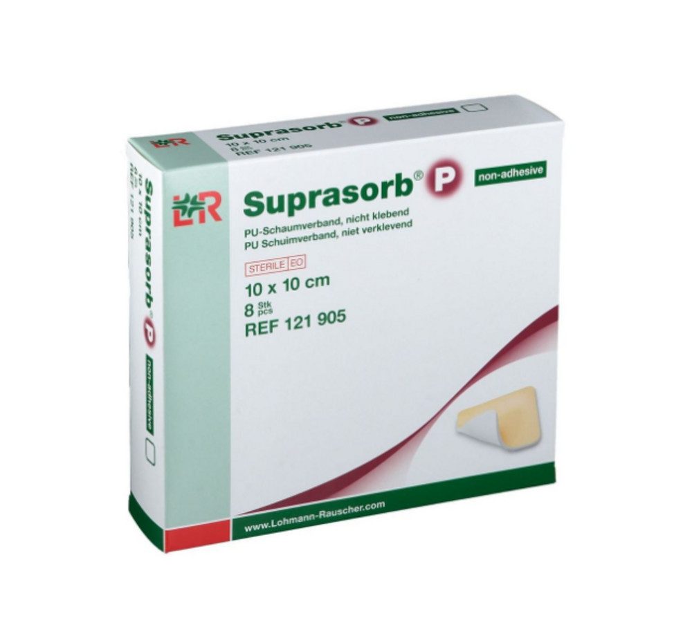 Lohmann & Rauscher GmbH & Co.KG Gips-und Verbandschutz SUPRASORB P PU-Schaumv.nicht klebend 10x10 cm, Saugfähiger Wundverband, Schmerfreier Verbandwechsel