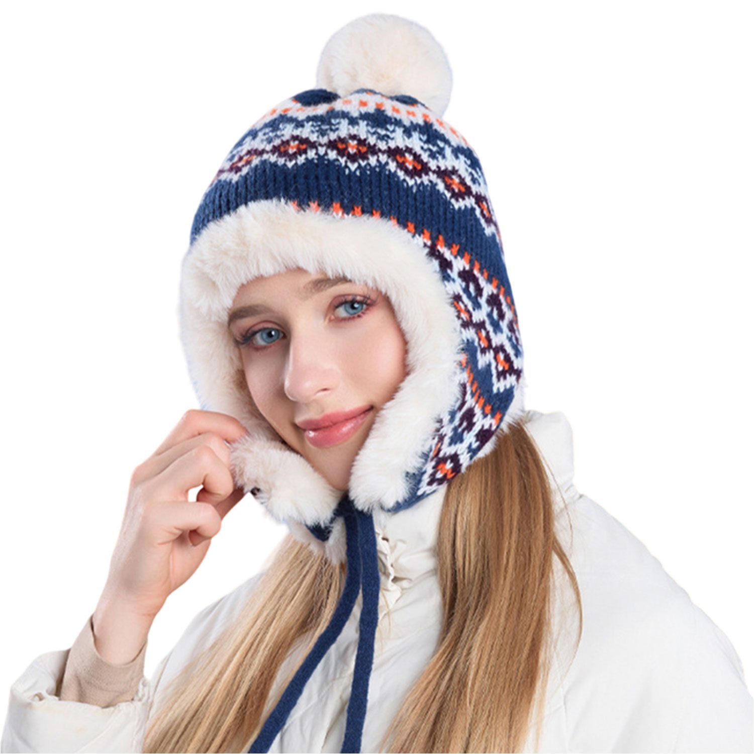 Refttenw Ohrenmütze Plüsch gestrickte Pullover Beanie,Ohrenschützer,Schnürd günstig online kaufen