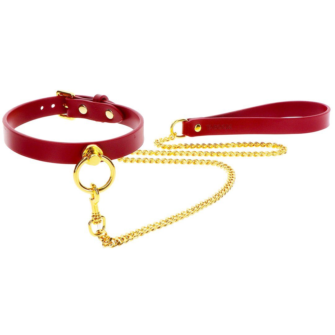Taboom O-Ring Halsband rot, Leine mit gold - Erotik-Halsband und