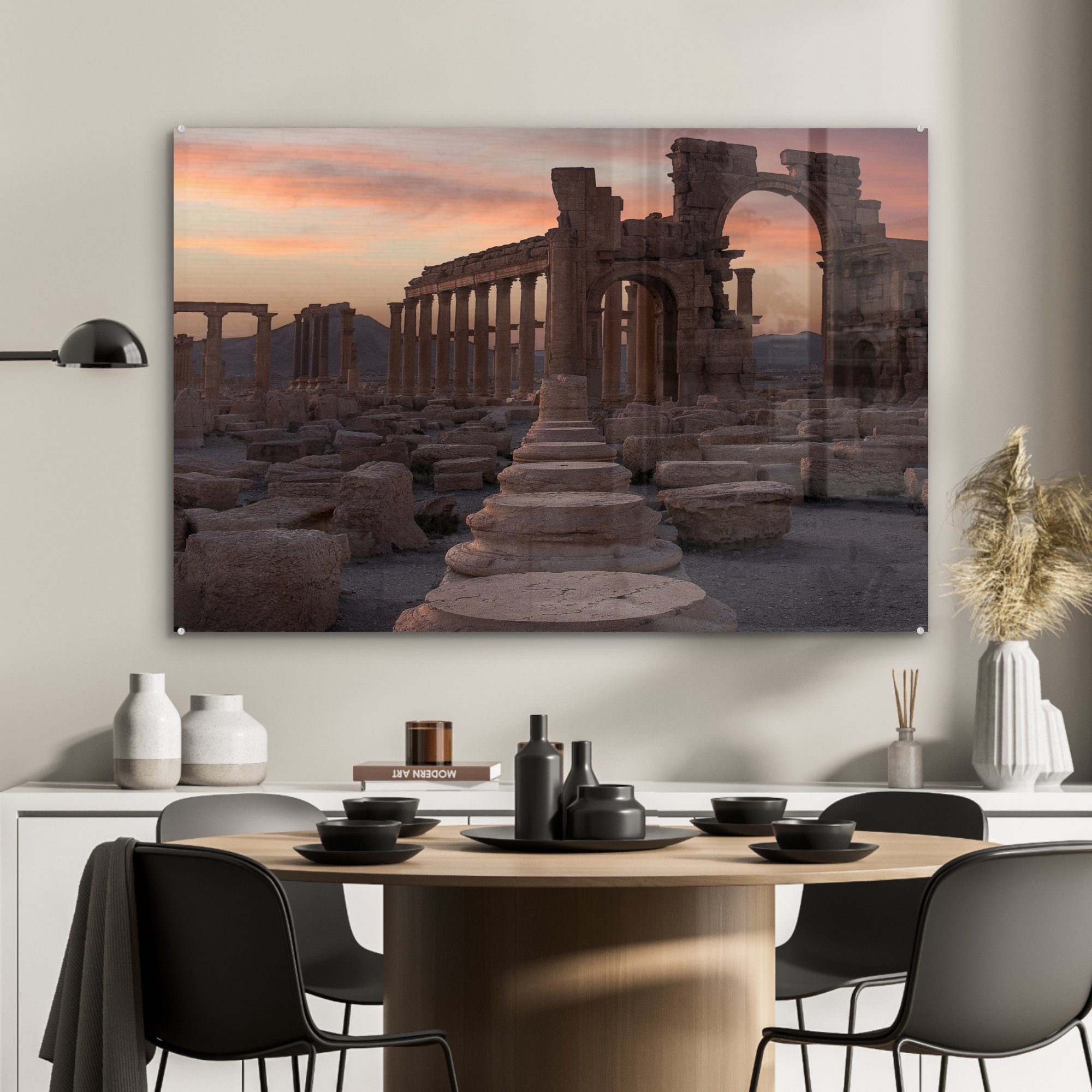 St), Wohnzimmer Acrylglasbilder (1 römischen mit & einer MuchoWow Die Schlafzimmer Ruinen Acrylglasbild Kolonnade,