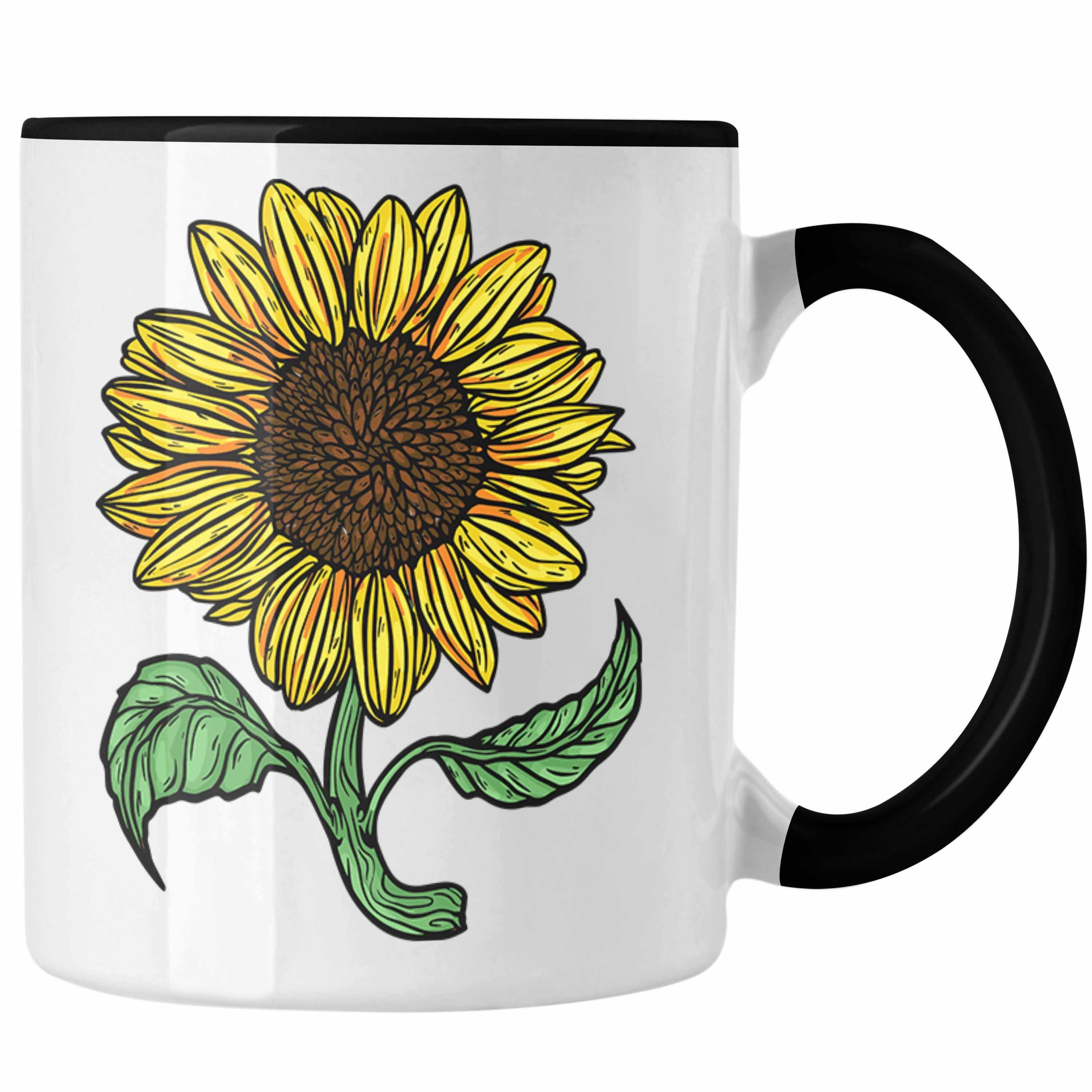 Trendation Tasse Lustige Sonnenblume Tasse Geschenk für Sonnenblumenliebhaber Schwarz | Teetassen