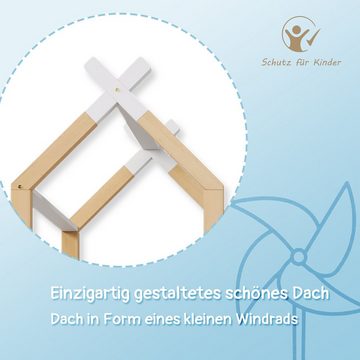 OKWISH Etagenbett Kinderbett (mit Speicherung und Rausfallschutz), Hochbett für Kinder– 2x Lattenrost- Natur & Weiß(ohne Matratze)