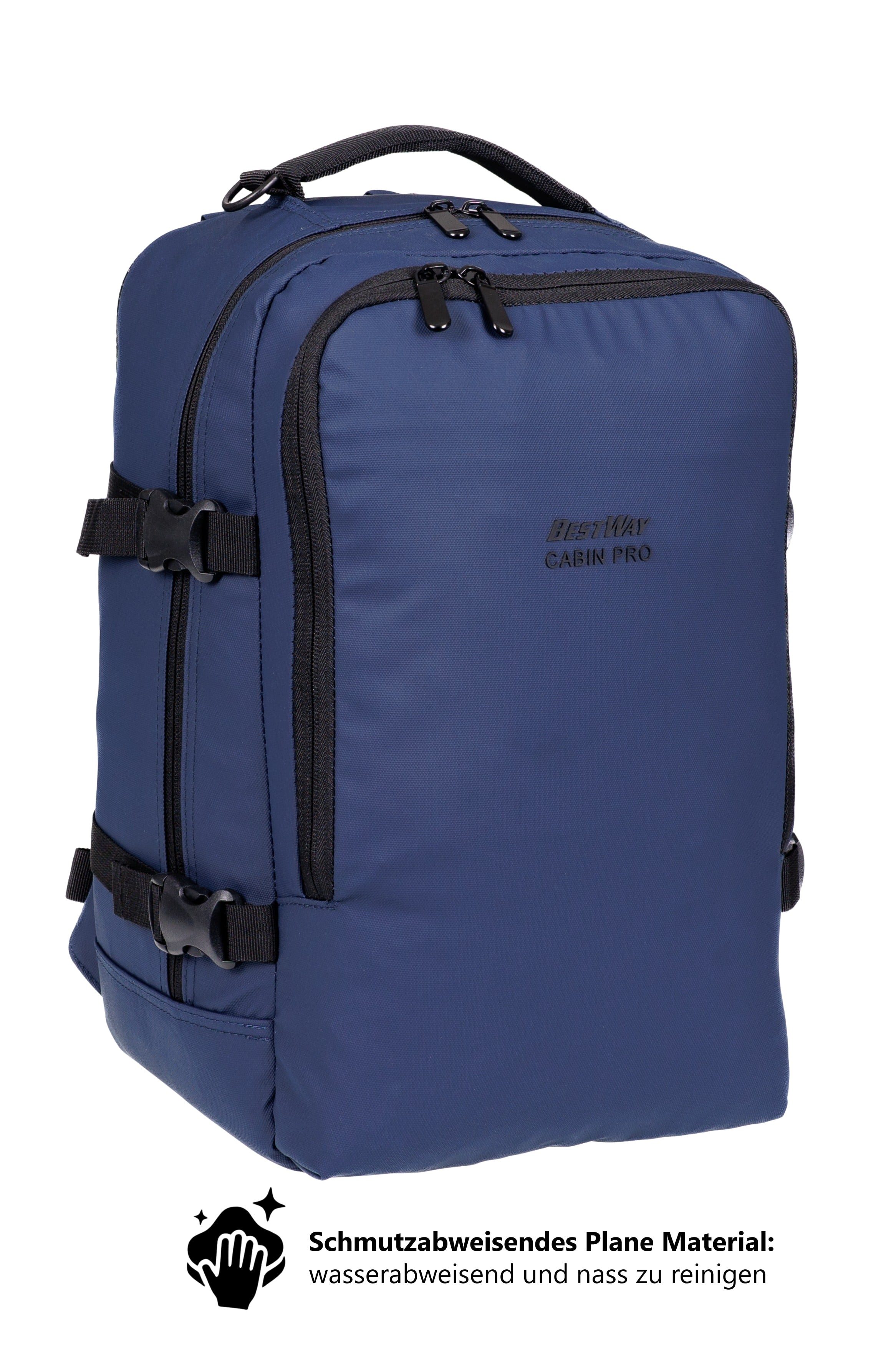 BestWay Bags Reiserucksack Handgepäck Rucksack für Ryanair aus Plane, Cabin Pro Flugzeug Kabinenrucksack Laptoprucksack 40350 + Koffergurt