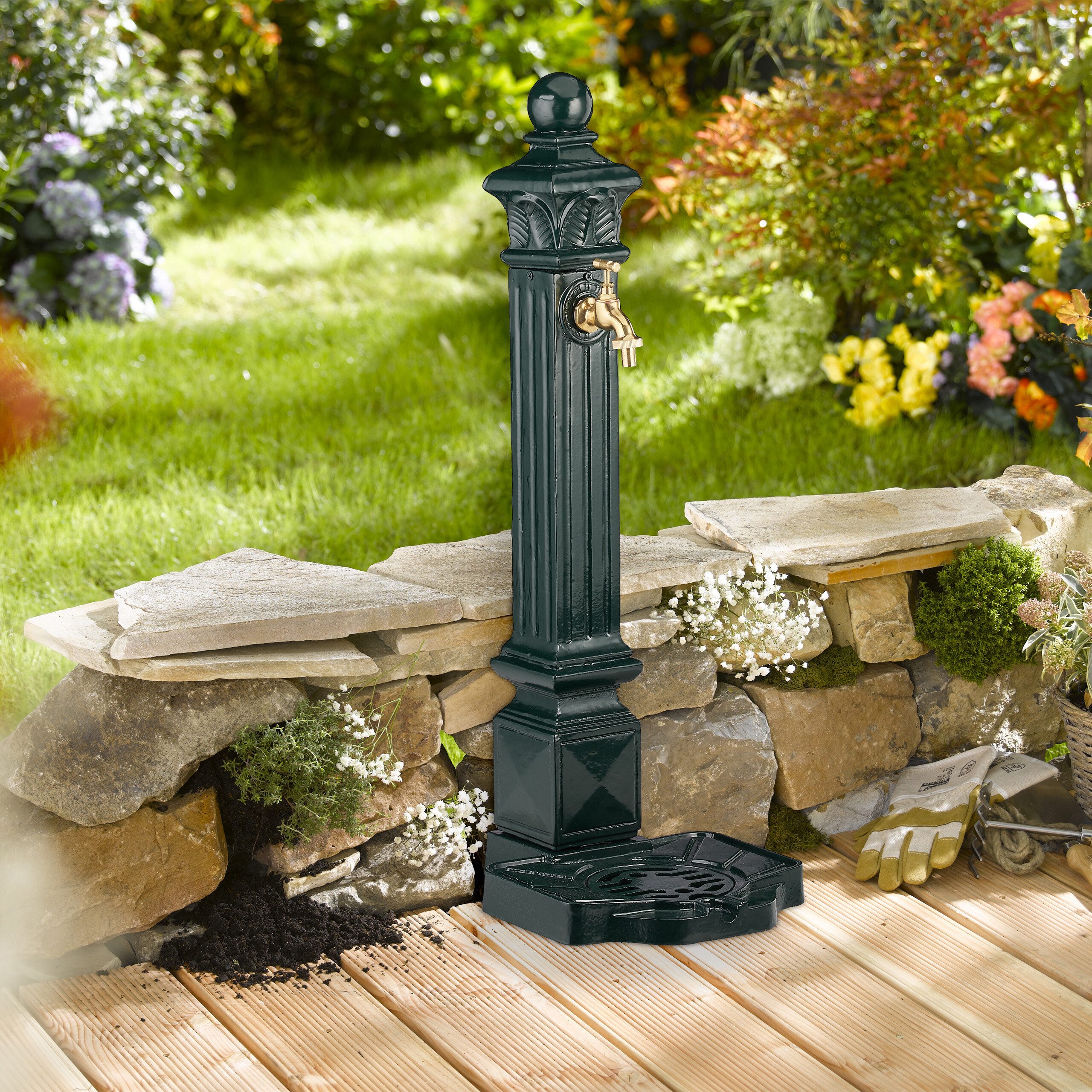 relaxdays Gartenbrunnen Standbrunnen Antik Säule, 28 cm Breite, Wasserbecken BxT: 12x2 cm, (1 tlg) – Bild 5 von 5