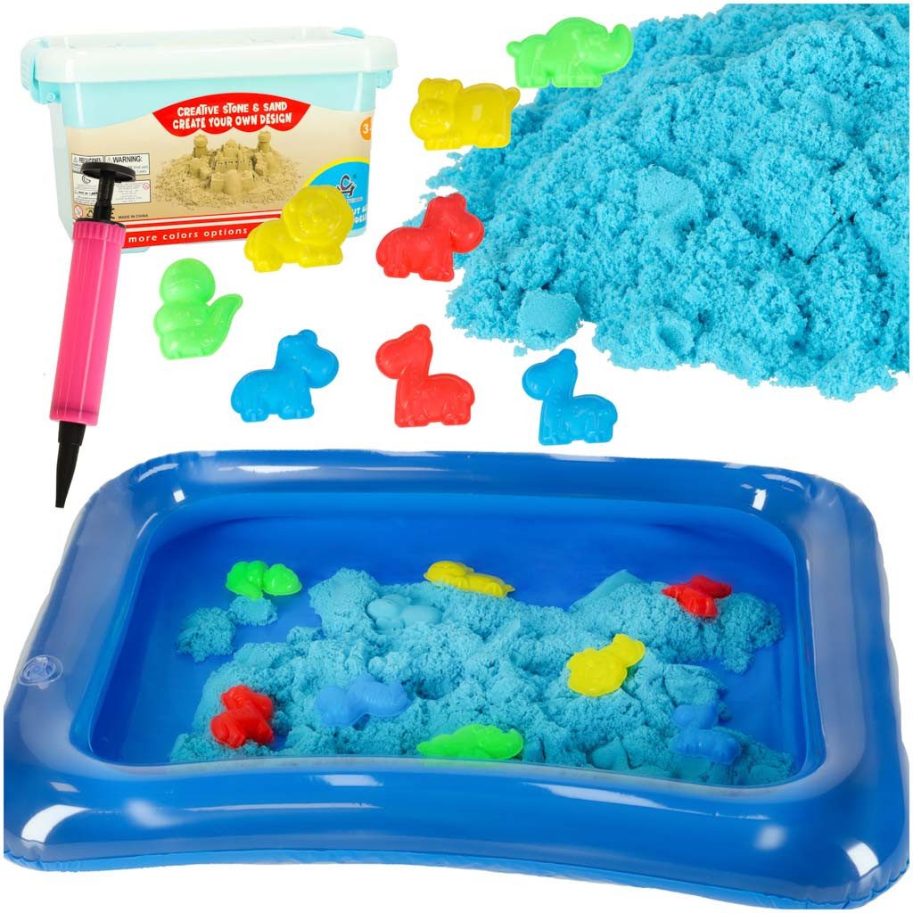 Ikonka Sandkasten Kinetischer Sand Set 1 kg blau mit Sandkasten und 8 Forme günstig online kaufen
