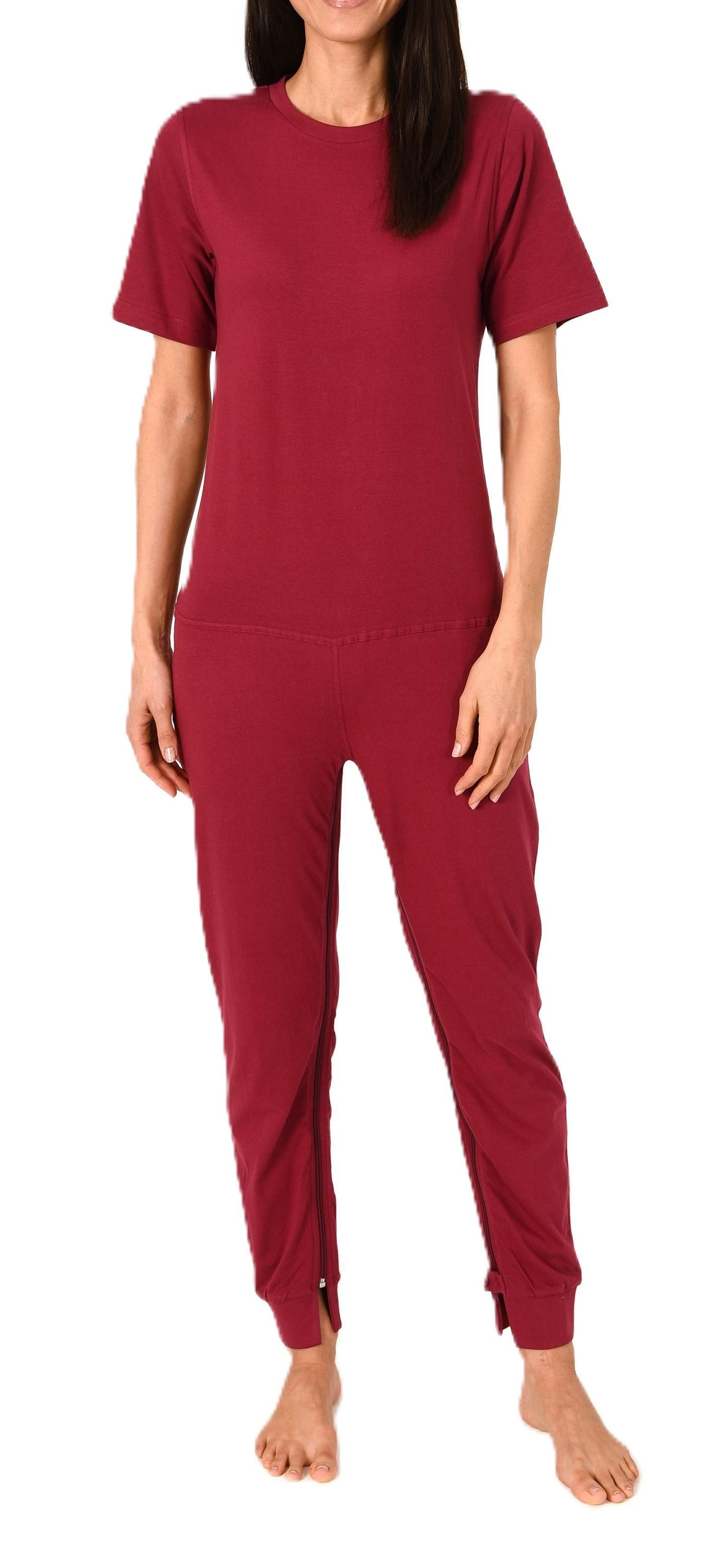 Normann Pyjama Damen Pflegeoverall kurzarm mit langen Bein + Reißverschluß am Bein
