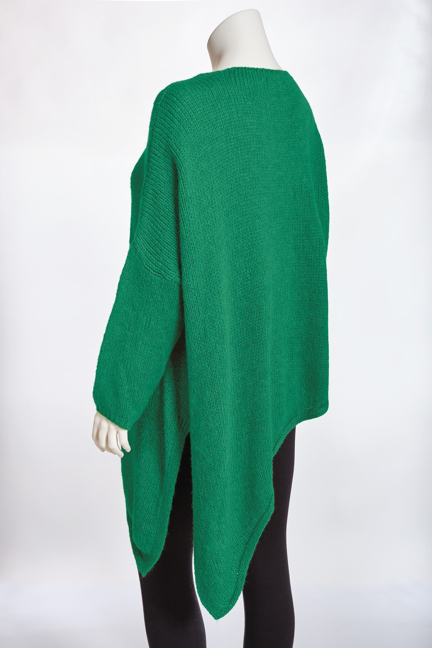 Damen langarm Strickpullover smaragdgrün (1-tlg) PEKIVESSA oversized Grobstrick-Pullover Asymmetrischer V-Ausschnitt
