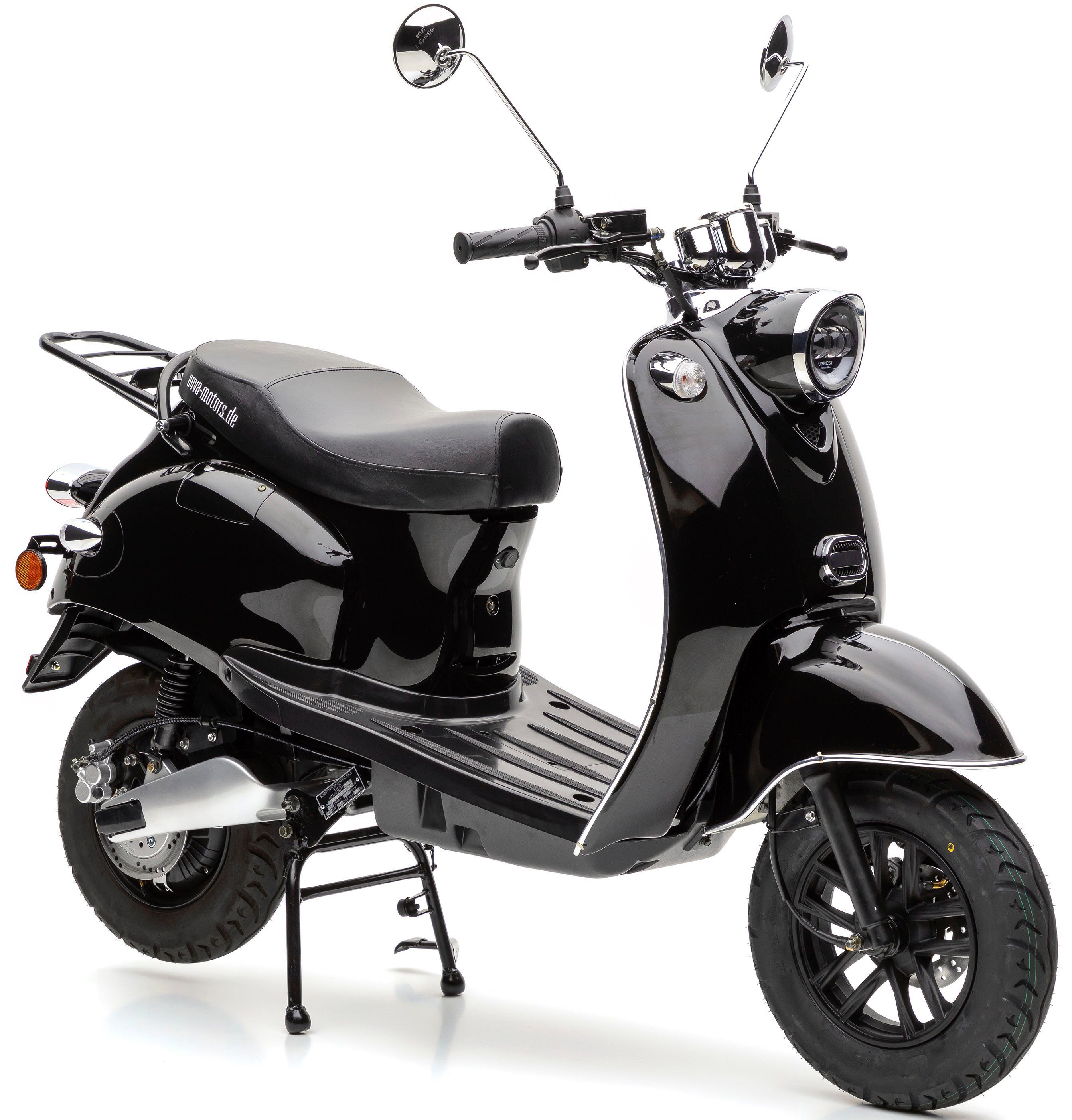 Nova Motors E-Motorroller eRetro Star km/h, härteverstellbare 45 uni schwarz 2000 W, Li, hinten | Dual-Stoßdämpfer black