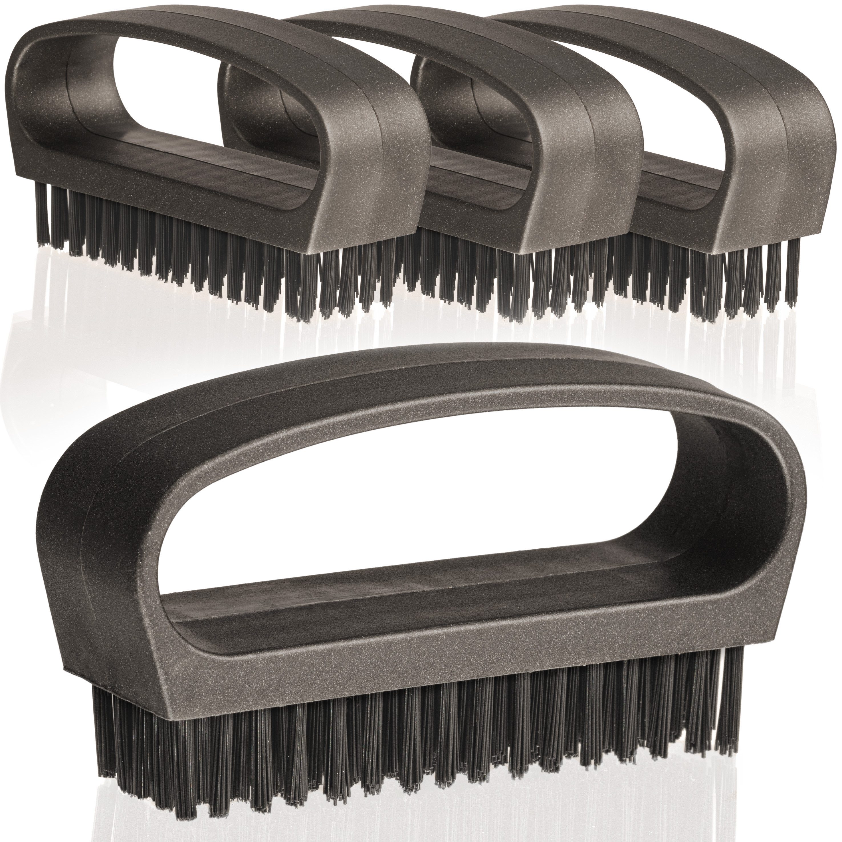 Hausfelder Nagelbürste Handbürste mit Griff (4er Set, Borsten schwarz), 4er Set, 4-tlg., ergonomischer Griff, stabile Borsten