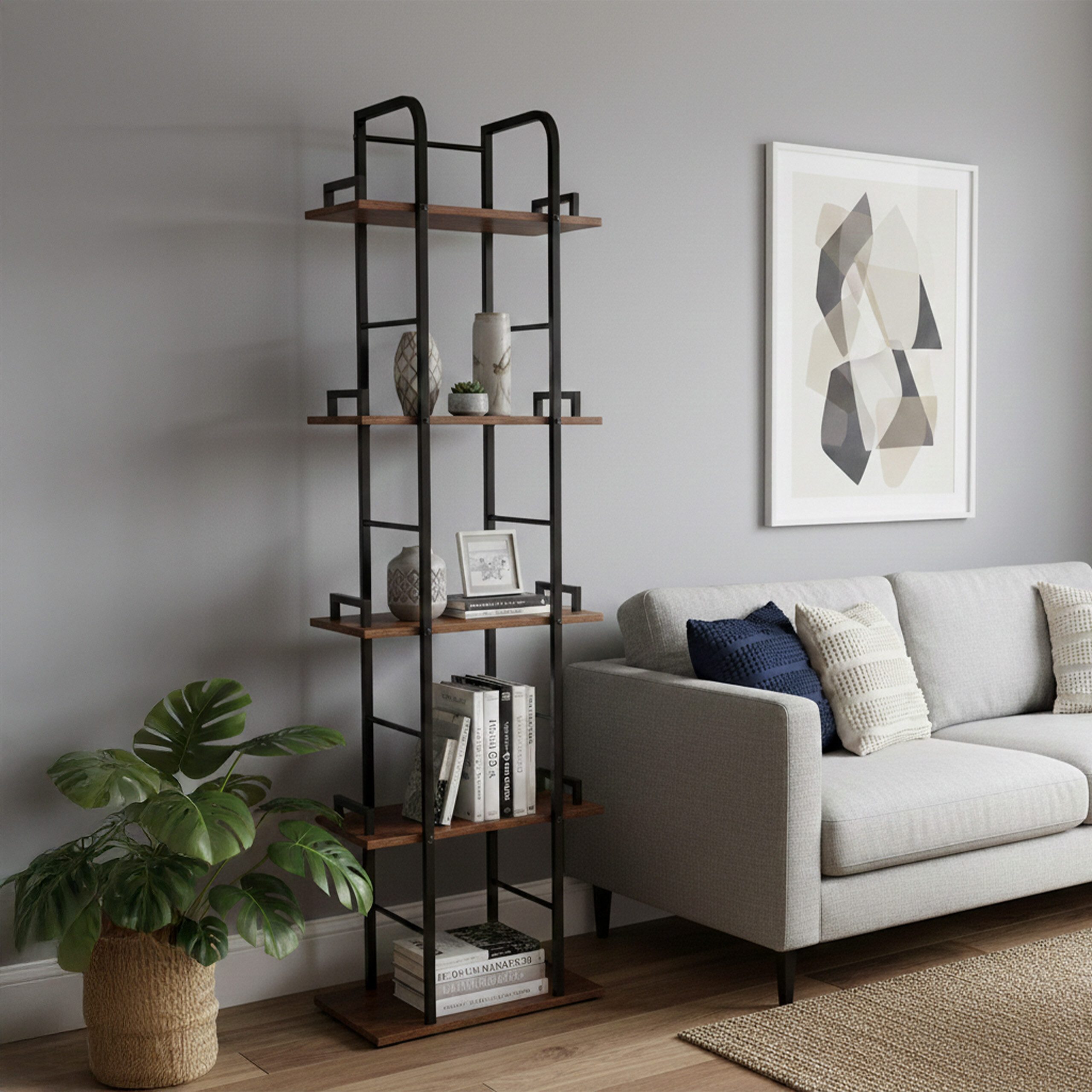 relaxdays Standregal mit 5 Ebene, Vintagebraun