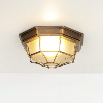 Licht-Erlebnisse Außen-Deckenleuchte MILANO, ohne Leuchtmittel, Deckenlampe außen Rustikal in Kupfer antik IP44 Aluguss Eingang