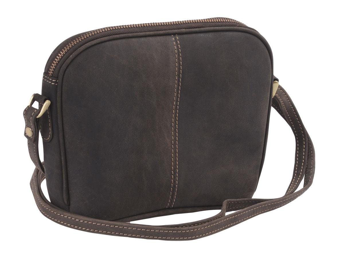 Handtasche langem Schultergu dunkelbraune mit und Leder-Handtasche Reißverschluss