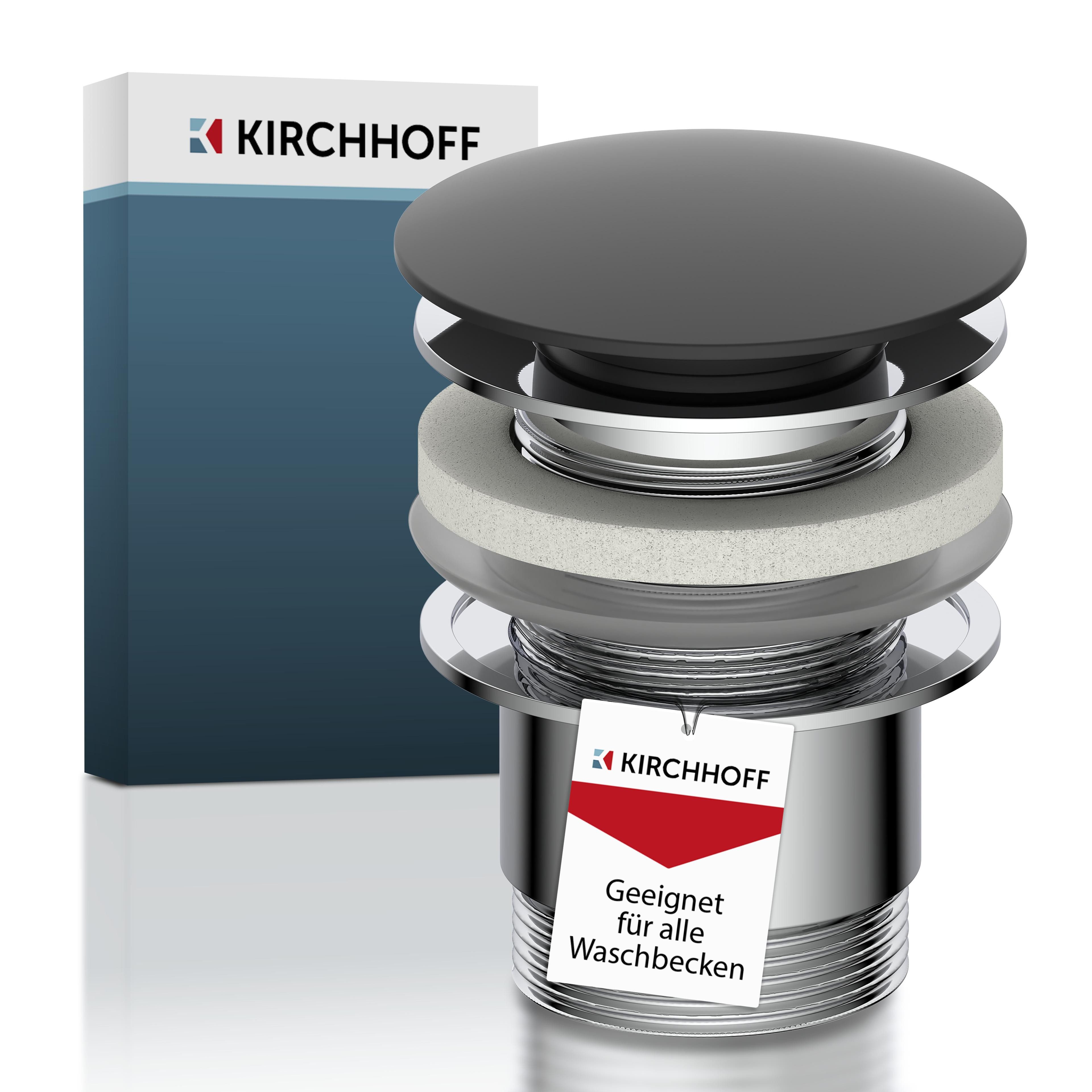 Kirchhoff Ablaufventil Design-Ablaufventil mit Überlauf, Ablauf Senkrecht, [1 1/4", Packung, Ablaufventil für Waschbecken & Waschtisch, Pop Up Ventil, Push-Open