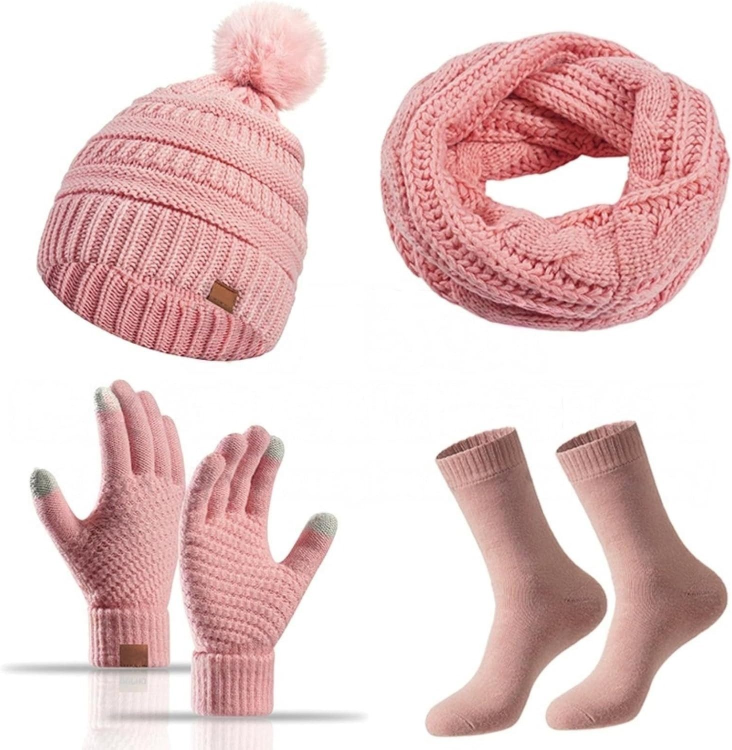 Mütze & Schal Strickmützen-Schal-Handschuhe-Socken 4-teiliges Set