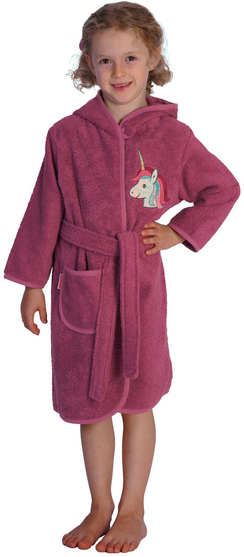 Wörner Kinderbademantel Einhorn, Baumwolle, Kapuze, mit Stickerei, mit Tasche, maschinenwaschbar