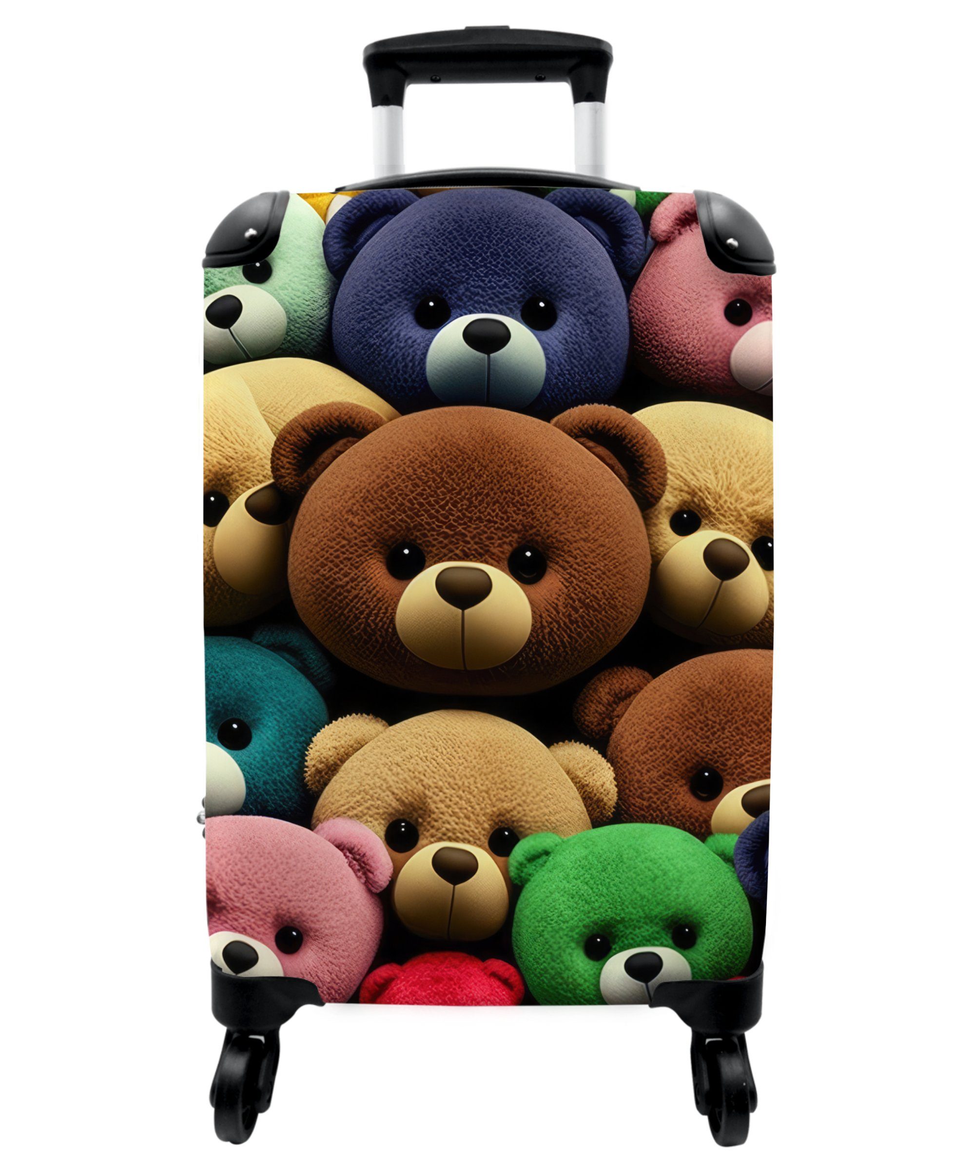 Kinderkoffer Koffer Ferien, 55x35x20cm rollen, Teddybär Design - für Handgepäck Kindertrolley, Teddy Reisetasche Kinder, - mit - Rollen, 4 NoBoringSuitcases.com©