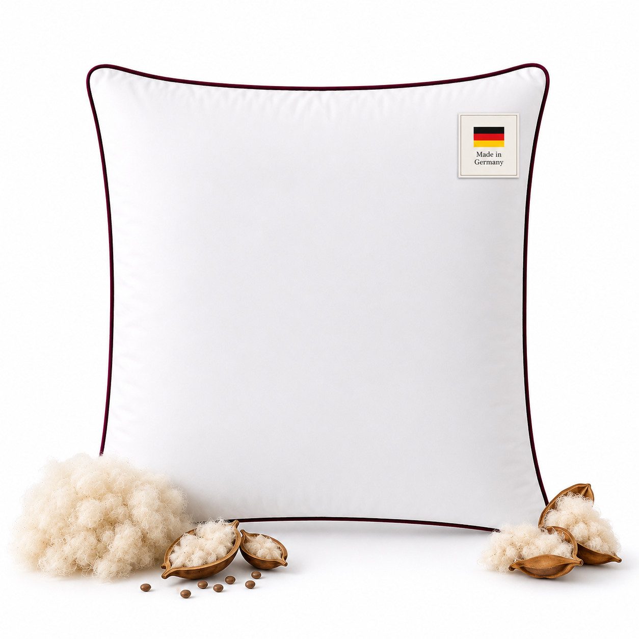 NEXGEN Luxus Naturfaserkopfkissen Kapok-Kissen mit Baumwollbezug & Biese, Kapok-Füllung, Hotelqualität, Made in Germany, Kapok-Naturfüllung, weich, Baumwollbezug mit Biese