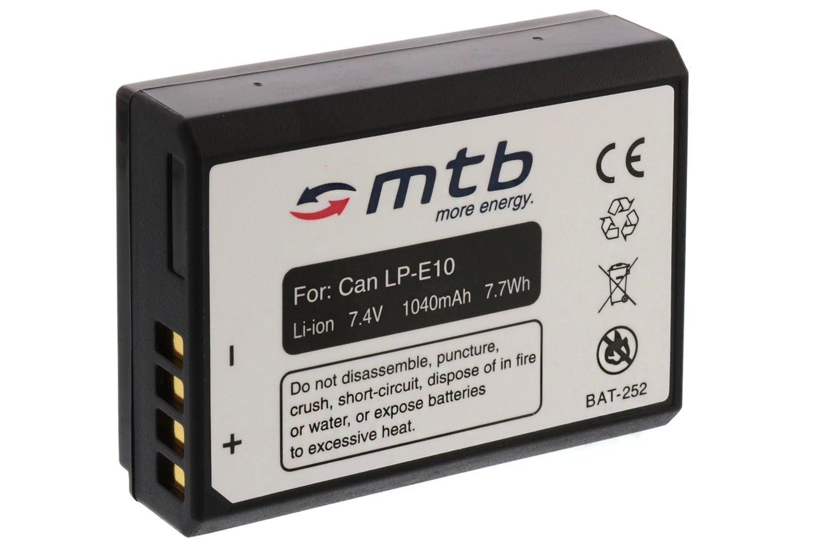 mtb more energy [BAT-252 - Li-Ion] Kamera-Akku kompatibel mit Akku-Typ Canon LP-E10 1040 mAh (7,4 V), passend für: Canon EOS 1100D, 1200D… | Akkus und PowerBanks