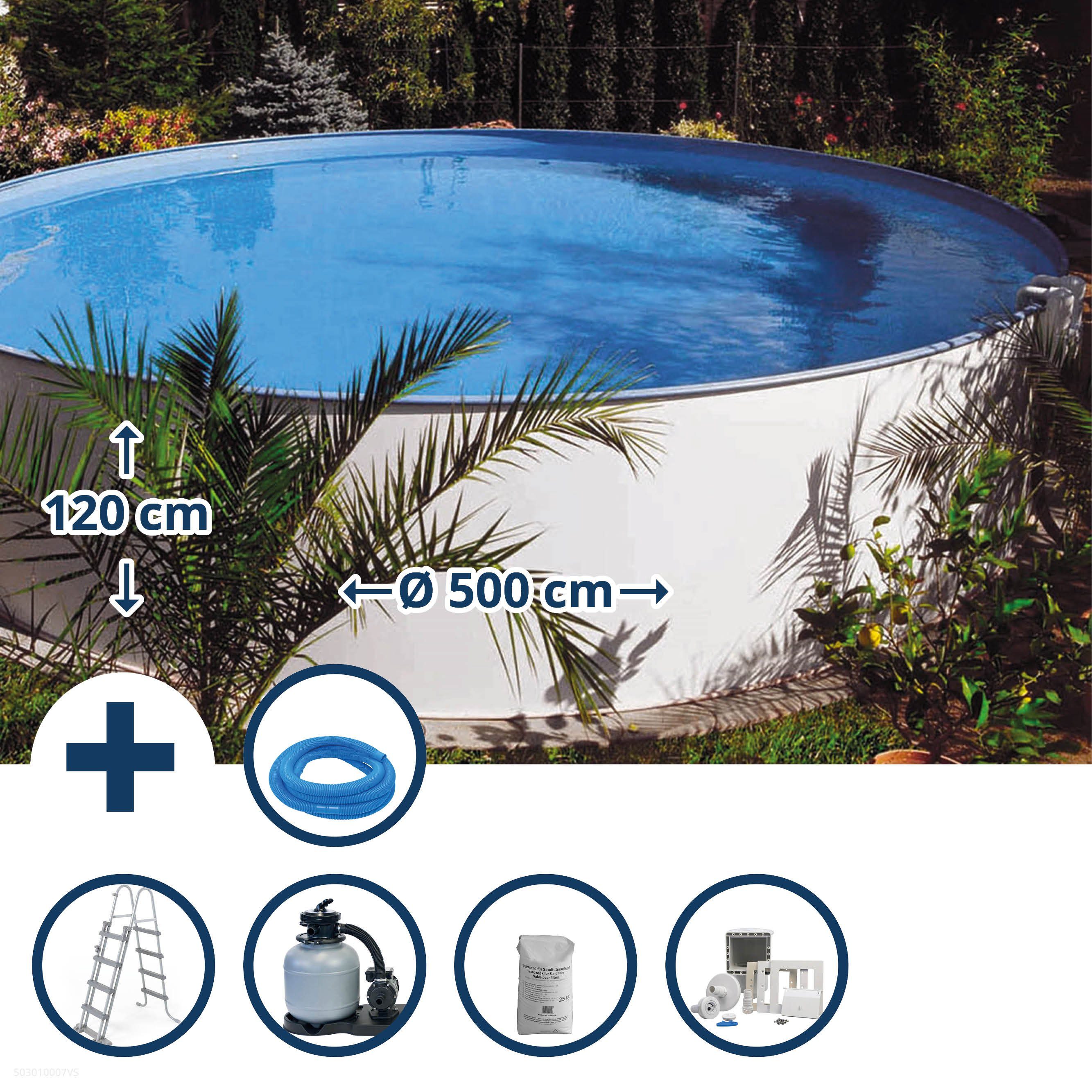 Waterman Rundpool Stahlwandpool Set (7-teilig) hoch rund Sunrise 500 (Komplett-Set, 1-tlg), verzinkte Stahlwand