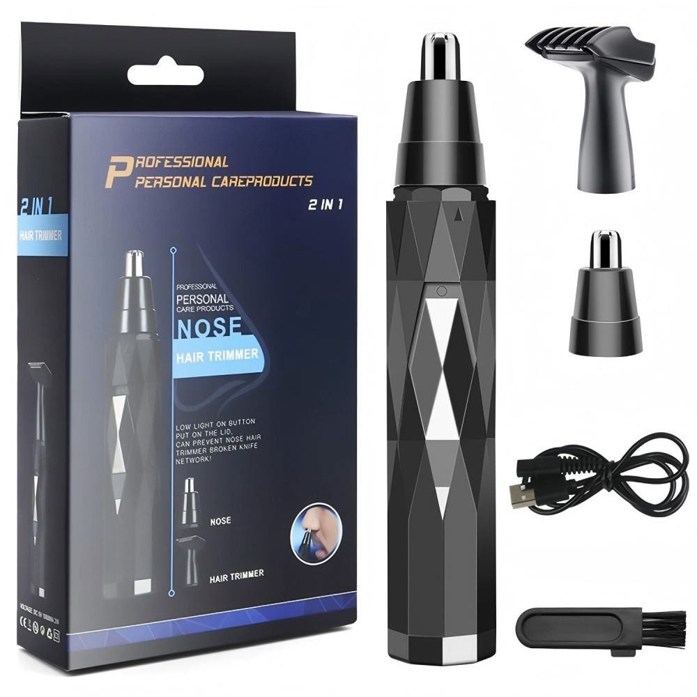 feinlux Nasen- und Ohrhaartrimmeraufsatz Nasen- und Ohrhaartrimmer Nasenhaartrimmer, set, 2 in 1 Nasen/Ohrhaarschneider Herren, zum sicheren Trimmen ohne Zupfen, USB-Aufladung