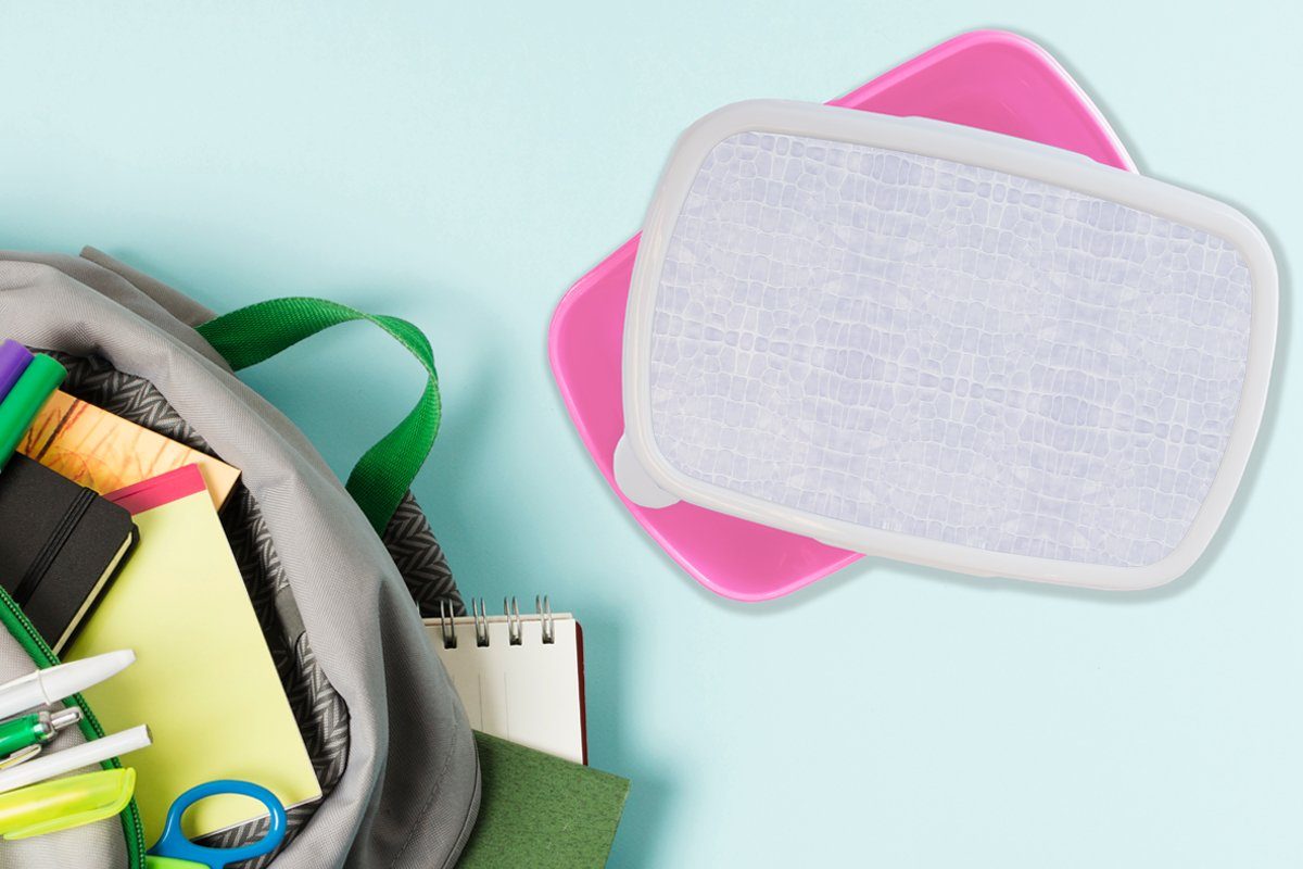 MuchoWow Lunchbox Leder - rosa für Textur Brotdose - (2-tlg), Brotbox Erwachsene, Snackbox, Kunststoff, Tierhaut, Kinder, Mädchen, Kunststoff