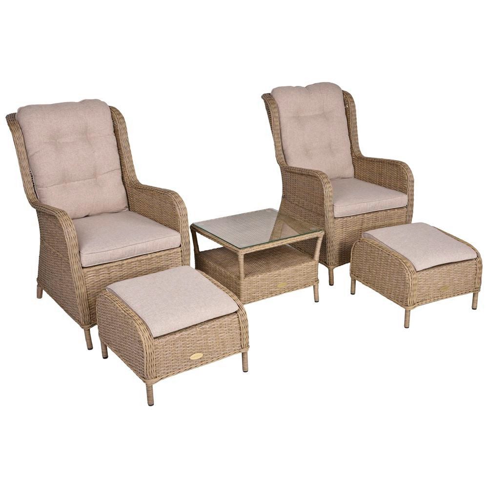 Lomadox Gartenliege VAGOS-120, Sessel Set in braun, inkl. Polster und Tisch mit Glasplatte