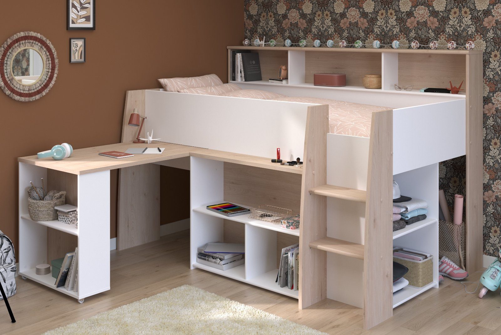 Parisot Hochbett Lukas (Stauraumbett in weiß günstig online kaufen