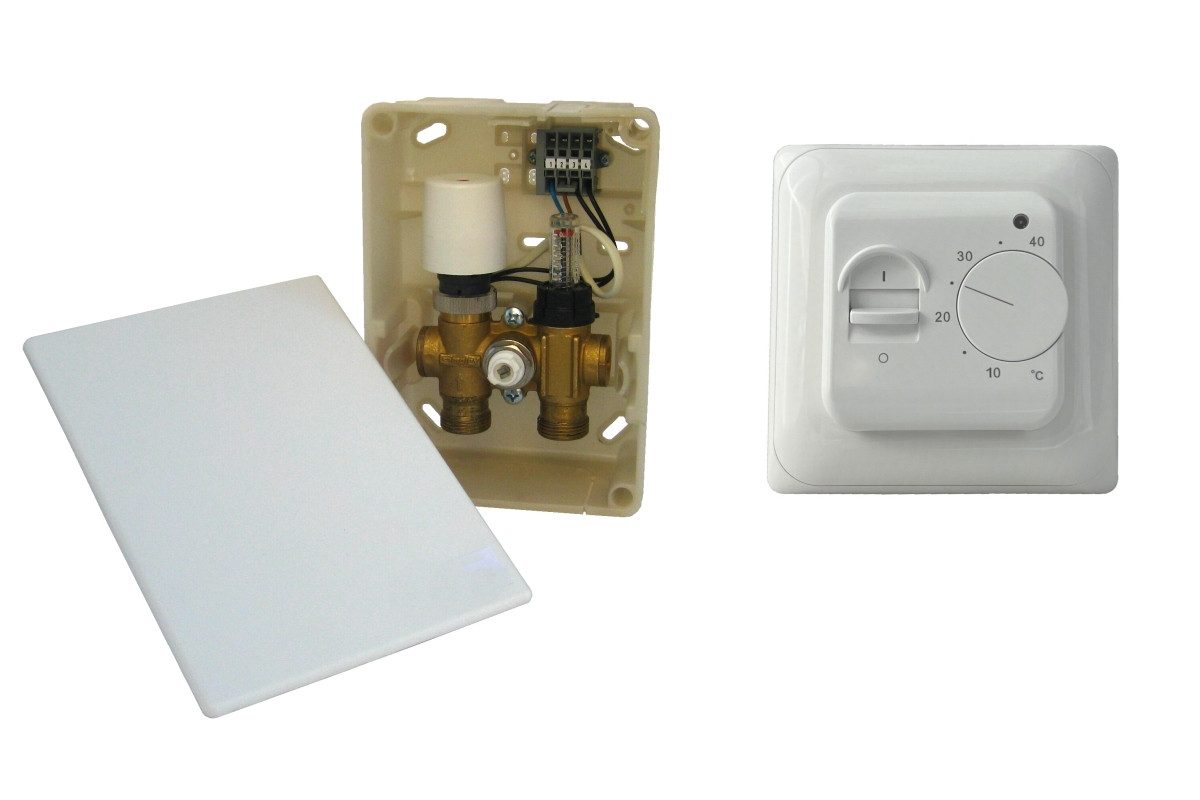 HoWaTech Fußbodenheizung TAC Warmwasser Fußbodenheizung Komplettset E-Regelbox Standard, (Set), Raumthermostat stufenloser Temperaturregelung