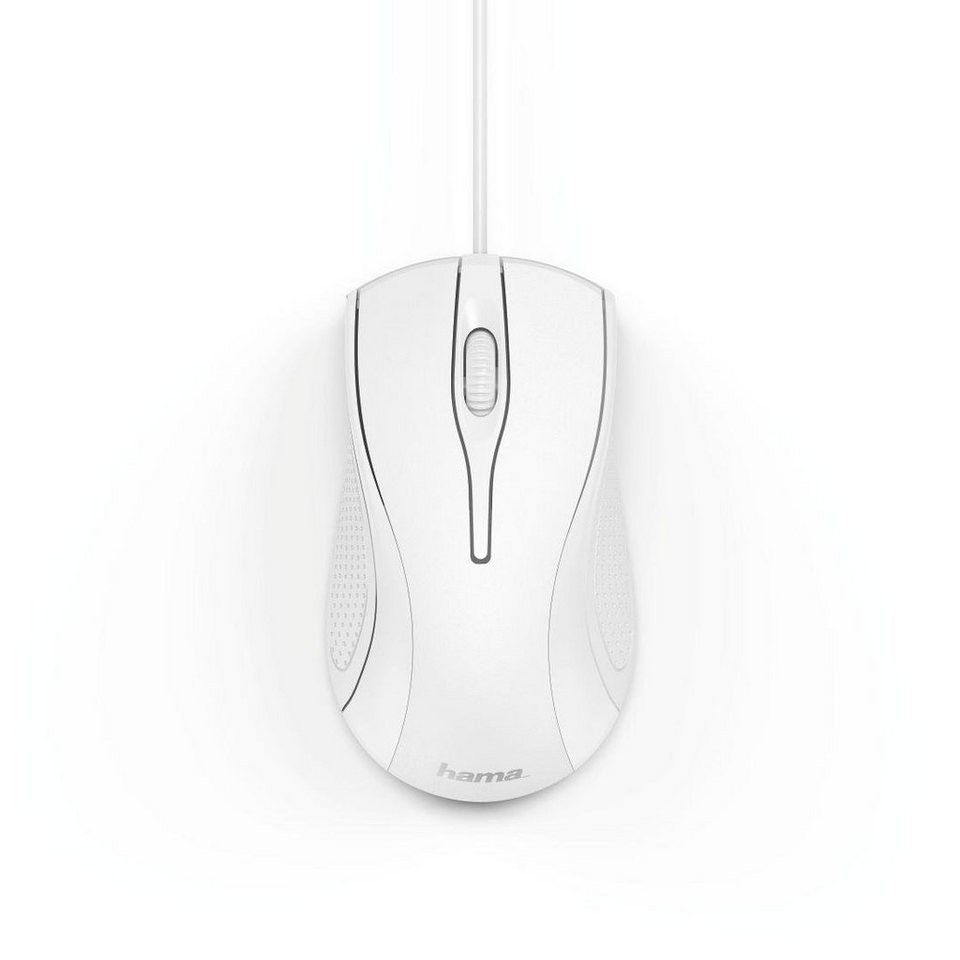 Hama Computermaus mit Kabel für Rechtshänder und Linkshänder, PC Maus Maus  (kabelgebunden, Farbe Weiß, 3 Tasten, Optische Office Maus)