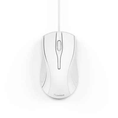 Hama Computermaus mit Kabel für Rechtshänder und Linkshänder, PC Maus Maus (kabelgebunden, Farbe Weiß, 3 Tasten, Optische Office Maus)