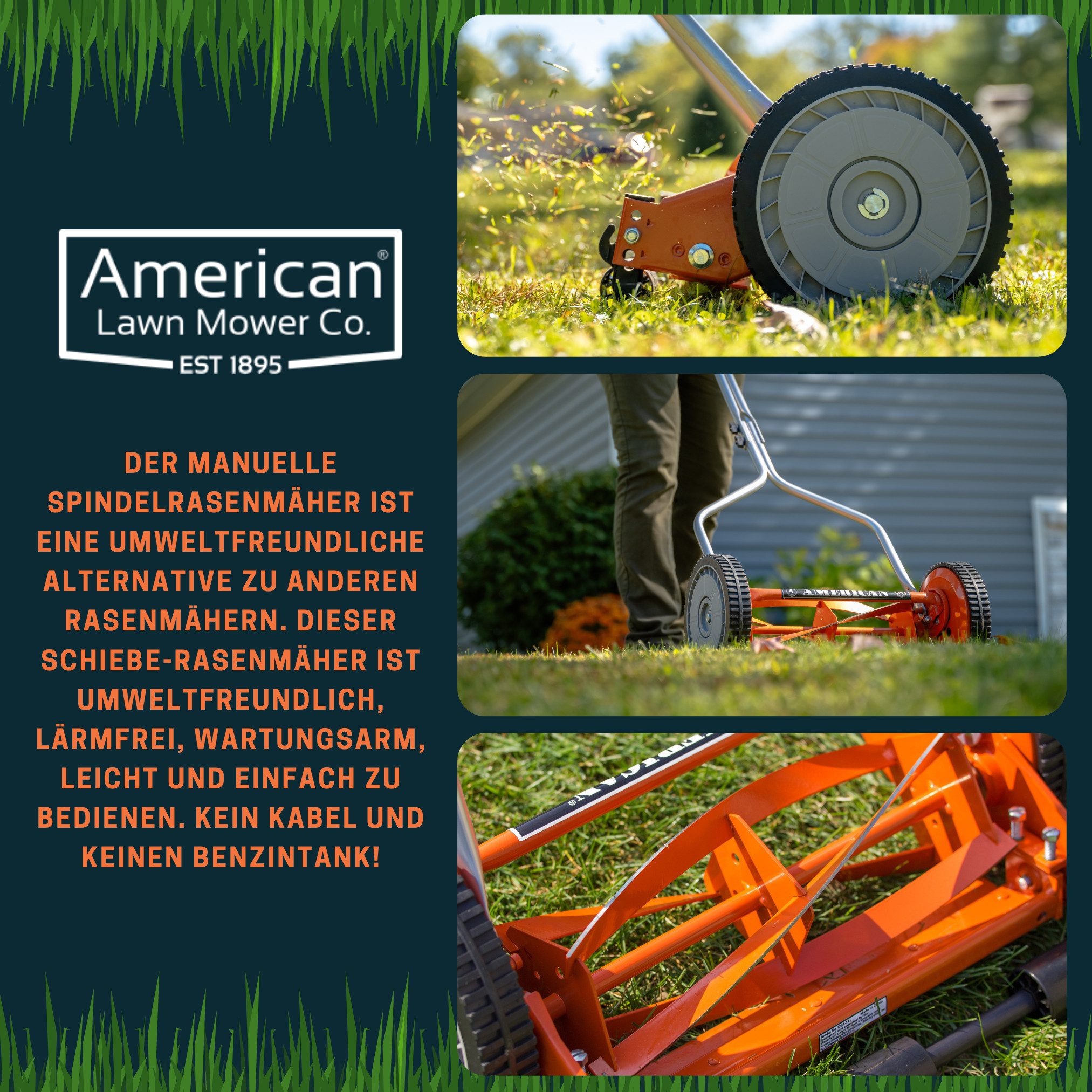 American Lawn Mower Company Spindelmäher 1204-14 Walzenmäher, 35,5 cm Schnittbreite, (Spar-Set, mit oder ohne Fangkorb), 4 Klingen Spindelrasenmäher mit oder oh – Bild 5 von 5