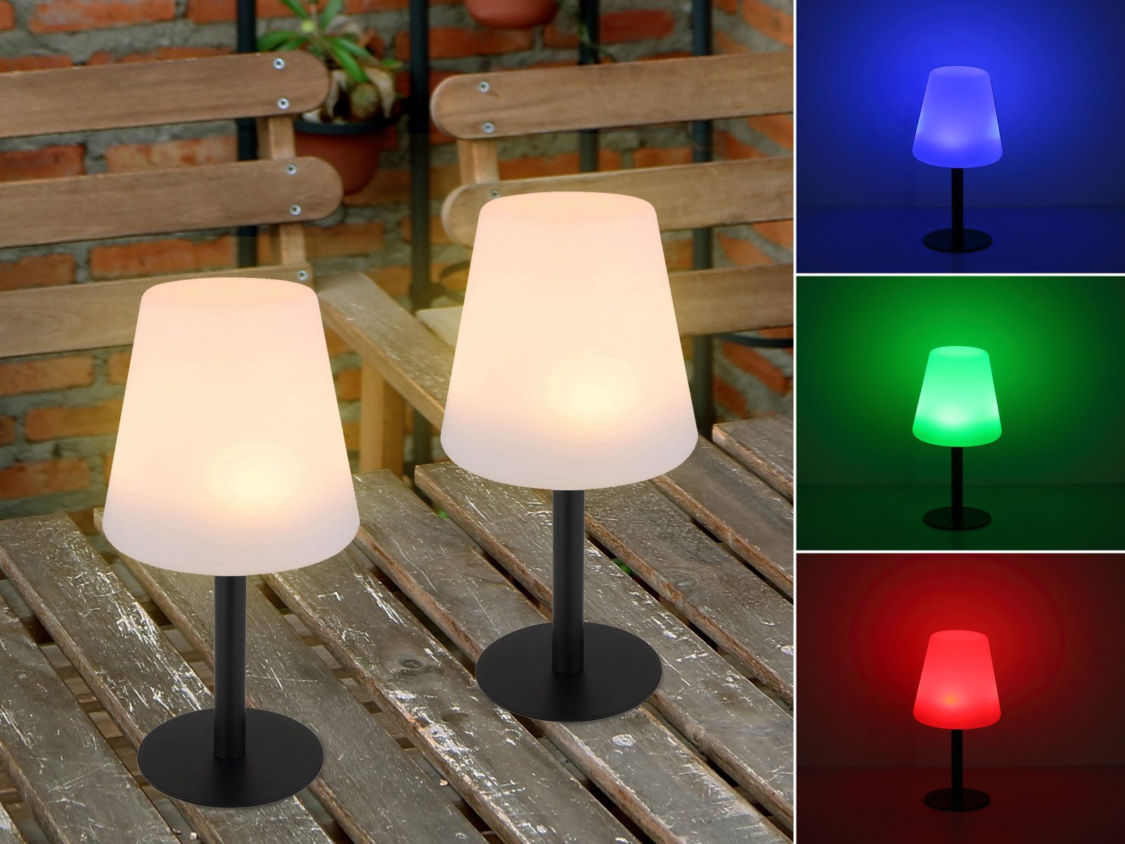 GLOBO LIGHTING LED Solarleuchte, Farbwechsel, LED fest integriert, warmweiß, 2er Set RGB Outdoor Tischleuchten Solar-licht Garten ohne Kabel H 30cm