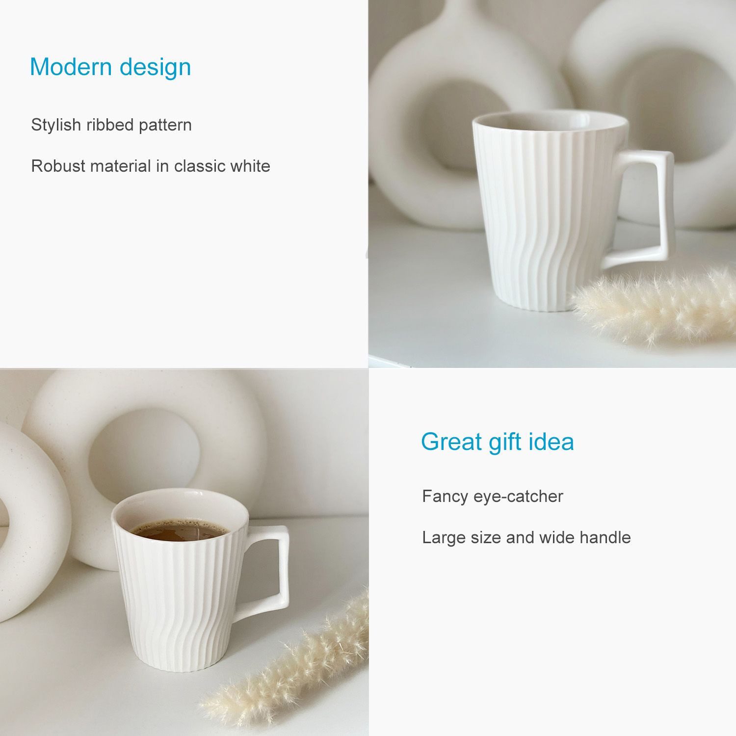 Intirilife Tasse, 2-tlg., Keramik, Kaffee Tee Tasse 400 ml 12.5 x 7.1 / 9.4 x 10.5 cm gerilltes Muster